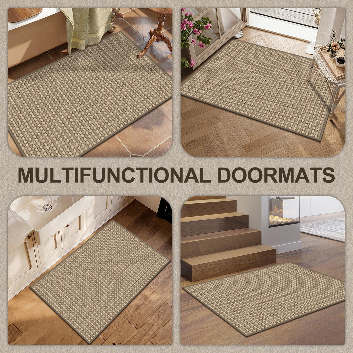 VSIWB Door Mat Indoor Entrance 32"x48" Washable Entryway Rugs Low Pile Woven Front Door Mat Outdoor Non-Slip Kitchen Mats for Floor Hall Porch Bathroom Bedroom, Brown