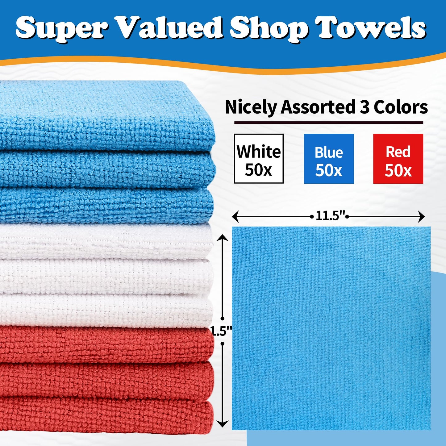 FIXSMITH Shop Towels, Microfiber Cleaning Cloths Bulk,150 Pack Microfiber Towels for Car, Lint Free, Scratch-Free Cleaning Rags for Housekeeping, 11.5 x 11.5 inch