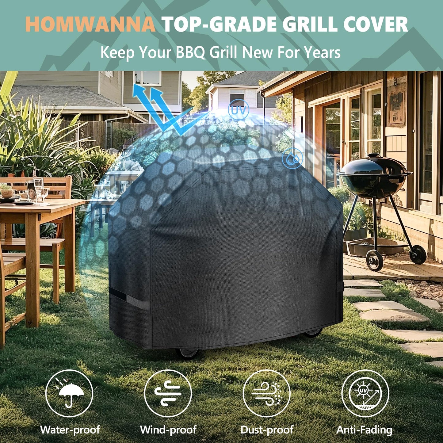 HomWanna BBQ Cover 52 Inch - 600D Grill Cover for Weber Spirit 300 & Spirit 400 Series Grills - Outdoor Barbecue Covers Waterproof Heavy Duty for Weber Spirit E310, E315, E325, E330, E-425 and E-435