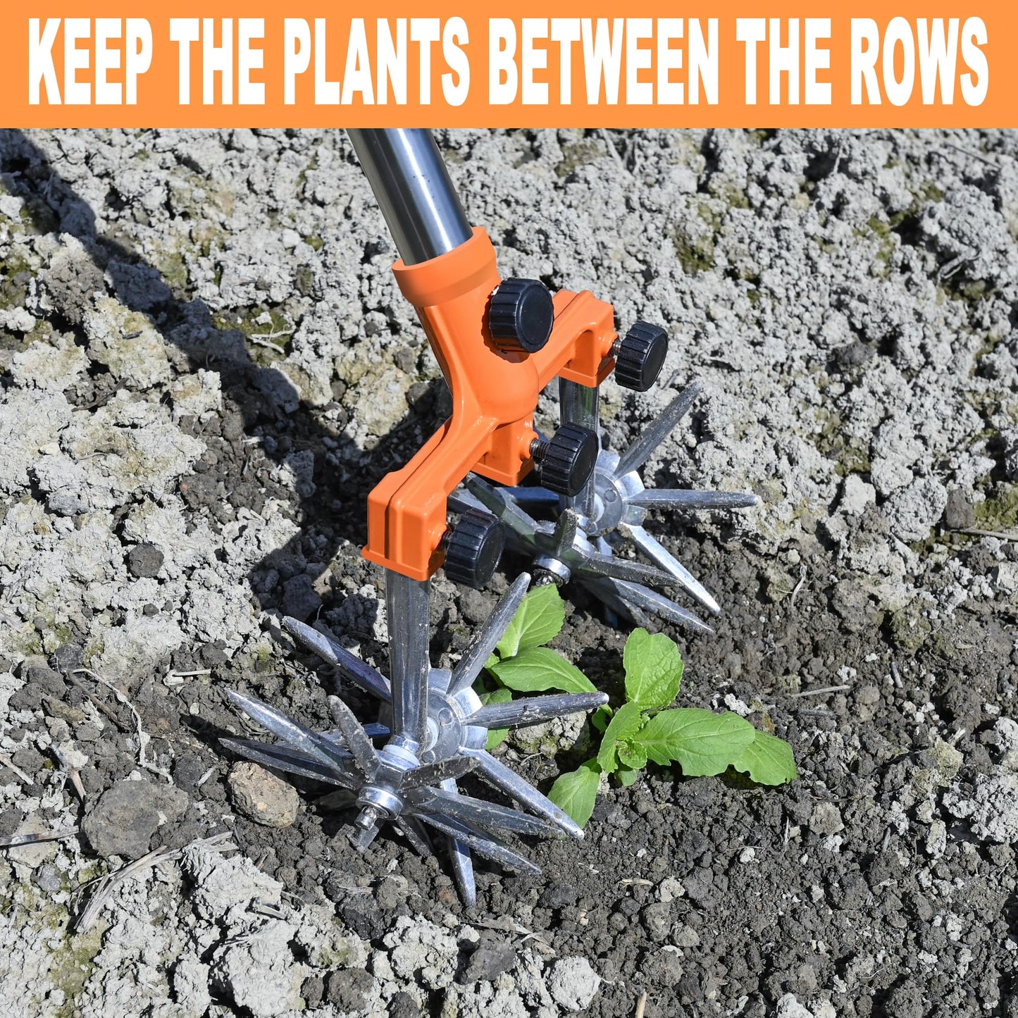 BARAYSTUS Rotary Cultivator Garden Rotary Tiller Adjustable Stainless Steel Poles Hand Tiller for Soil Mixing or Reseeding Grass Lawn Cultivator Total Length 57 Inch.