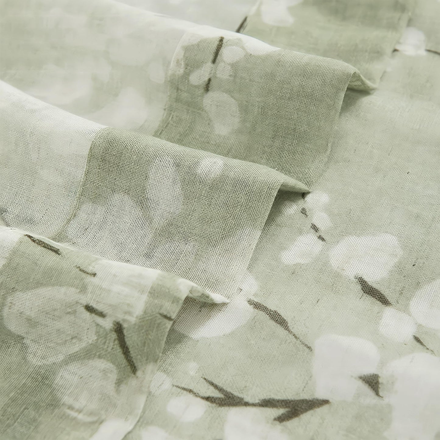 FMFUNCTEX Sage Green Sheer Curtains for Living Room White Floral Print Curtains 84 Inches Long for Bedroom Plum Blossom Flax Linen Blend Drapes Semi Sheer Rod Pocket Window Curtains 2 Panels Green
