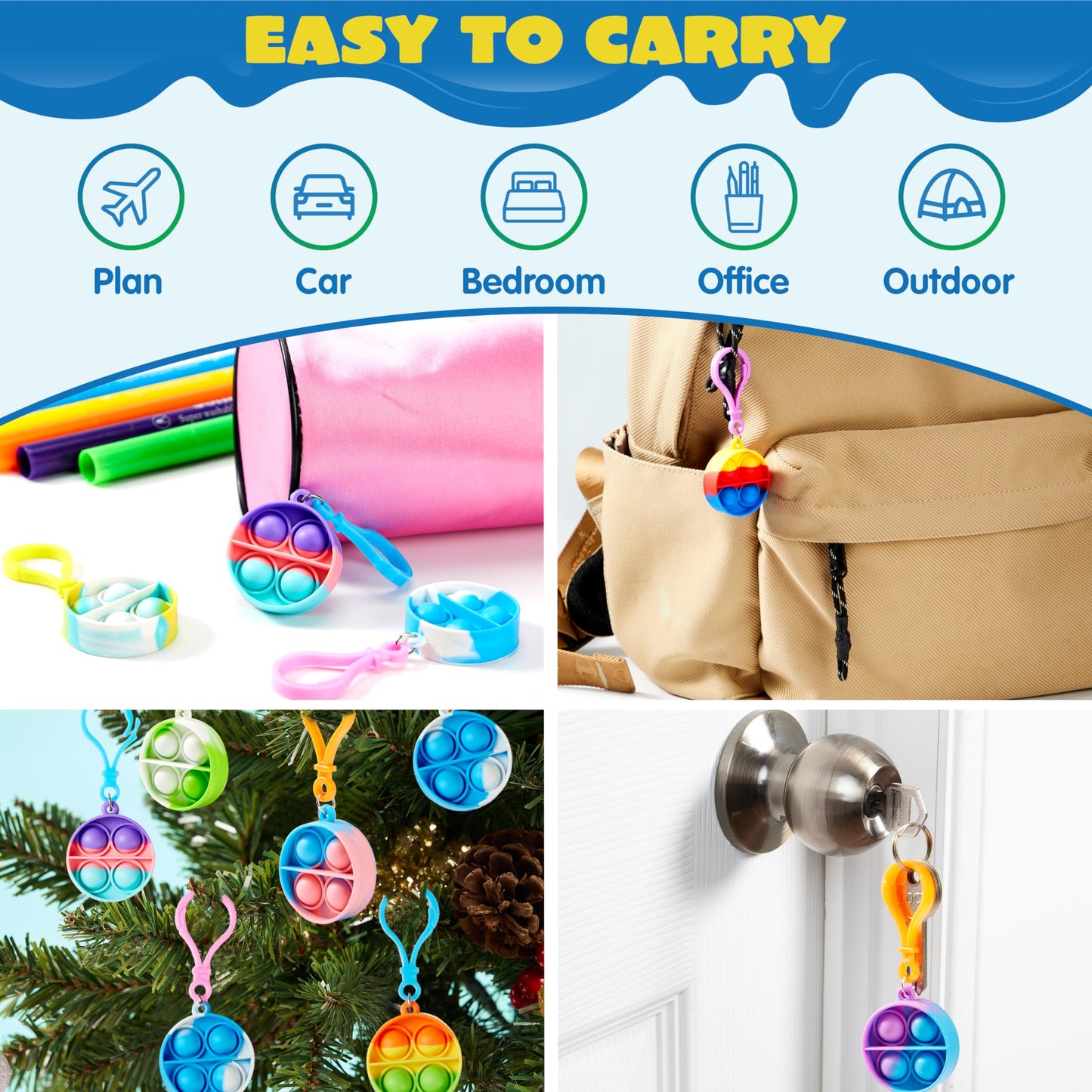 JOYIN Round Pop Fidget Keychain 90 Pack Pop Fidget Toys Bulk Party Favors for Kids 4-8,8-12 Years, Christmas Goodie Bags Stuffers Back to School Gifts for Students Classroom Prizes Sensory Fidget Toys