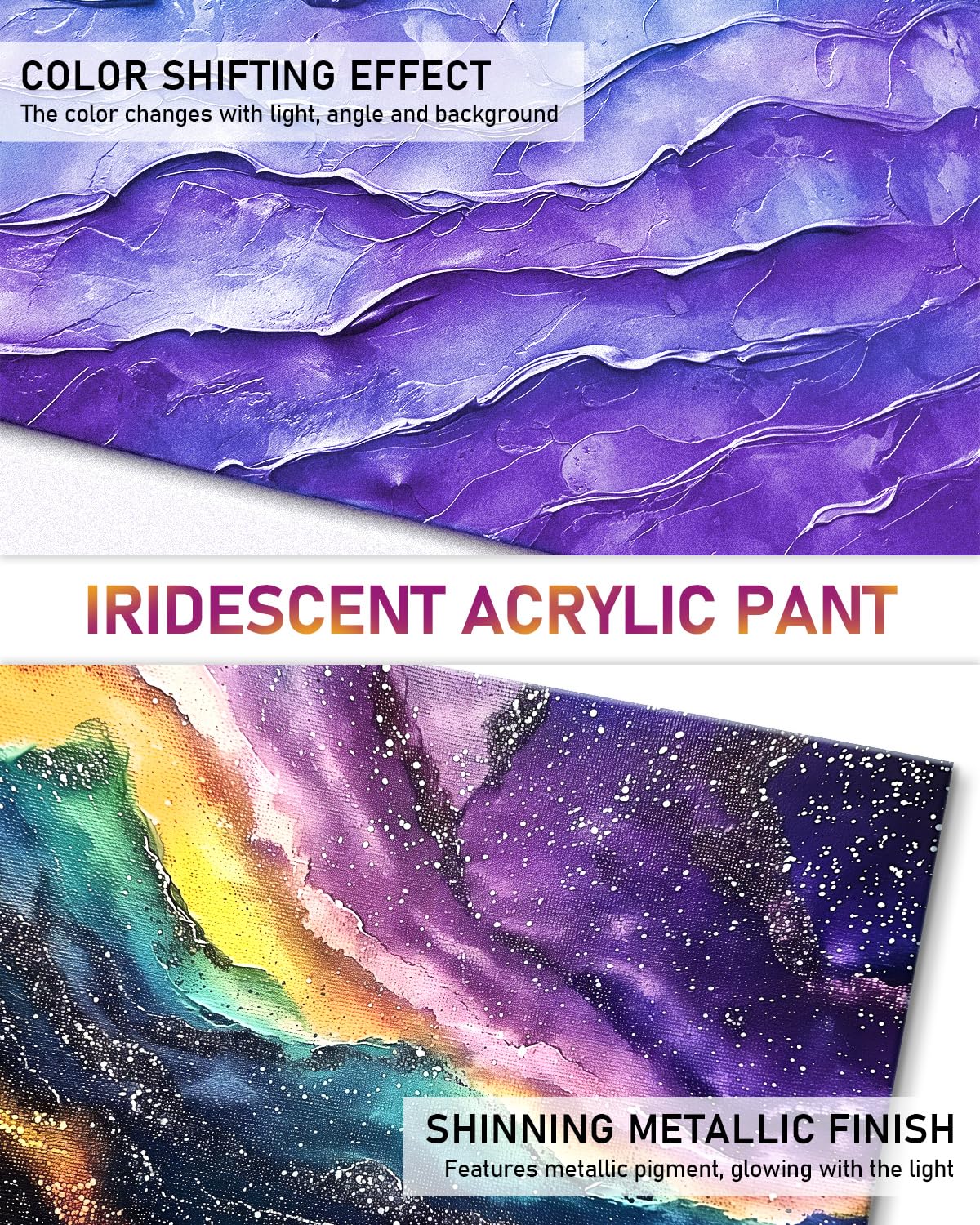Nicpro 20 Colors Iridescent Acrylic Paint, 8.45oz/250ml Large Bulk Metallic Acrylic Paint, Non-Toxic Art Painting Supplies For Halloween Canvas Fabric Rock Wood with Paint Knife Color Wheel