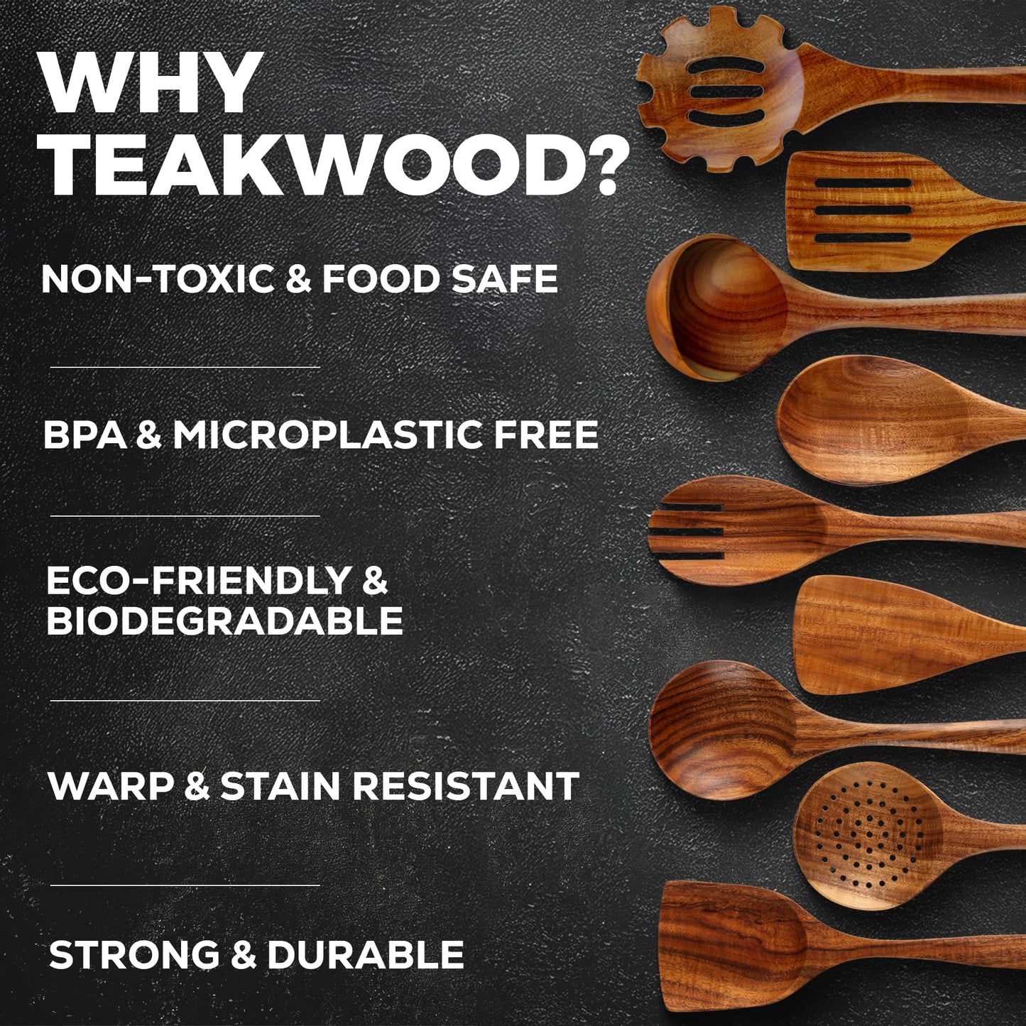 Zulay Kitchen 9-Piece Wooden Spoons for Cooking - Smooth Finish Teak Utensils - Soft Comfortable Grip Wood Spoons - Non-Stick Wooden Cooking Utensils - Teak Spoon Utensil Sets