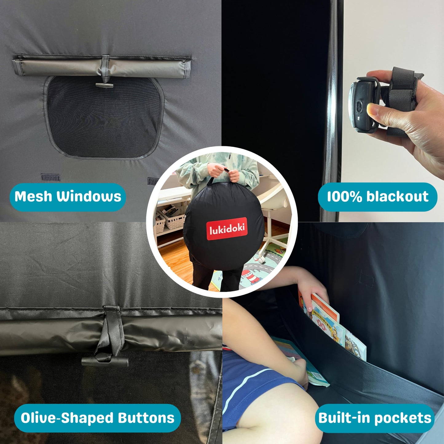 lukidoki Sensory Tent for Kids with Autism - Sensory Calm Corner Helps ADHD, SPD Children Relax, Reduce Anxiety - Portable Pop-up Blackout Hideout Play Tent Toys Add Windows