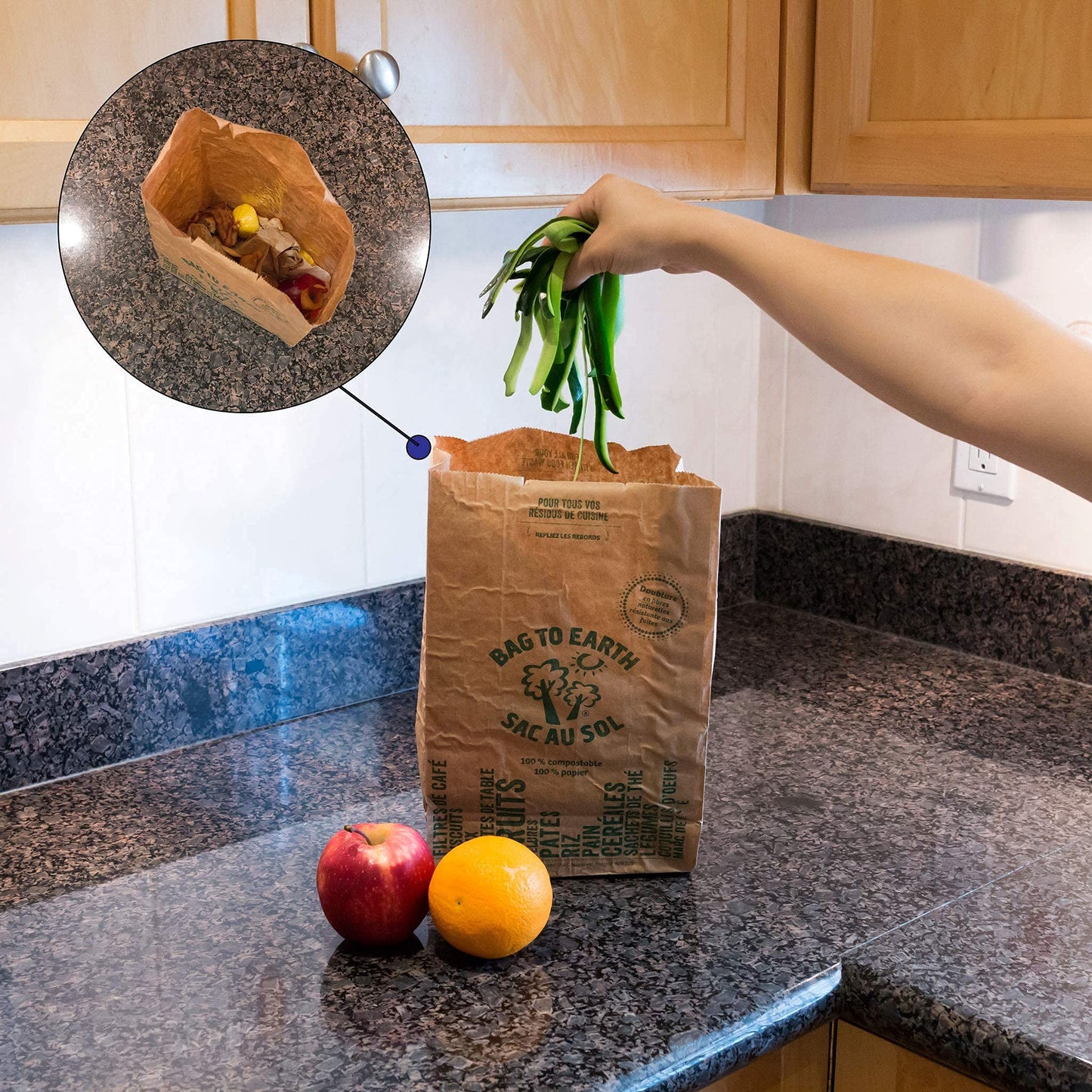 Bag to Earth -Kitchen Food Waste Bag, Set of 2 - Compostable, Leak-Resistant, 3.0 Gallons, 60 Count