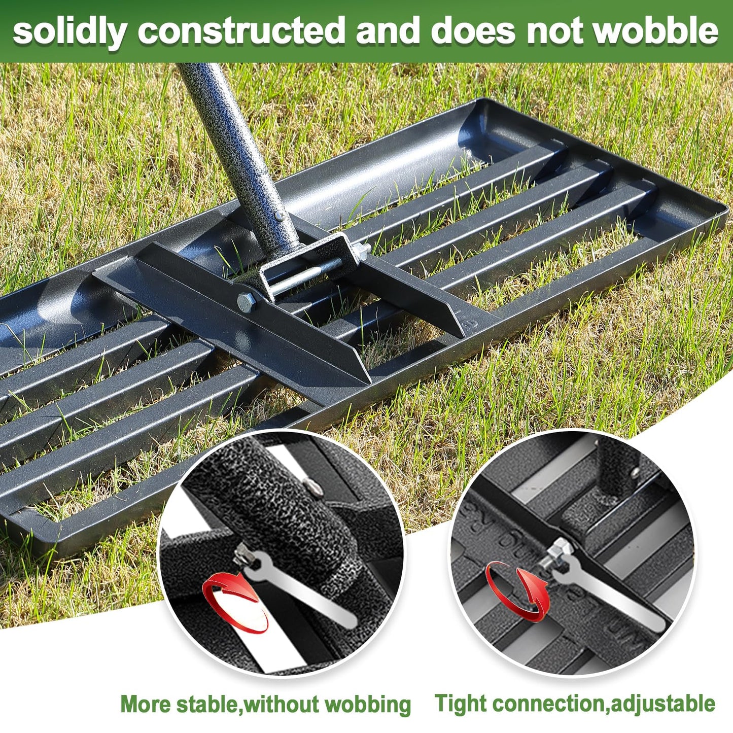 Lawn Leveling Rake, 30 Inch Heavy Duty Lawn Leveler with Adjustable Handle, Yard Soil Grass Dirt Leveling Rake Ground Level Tool (5FT)