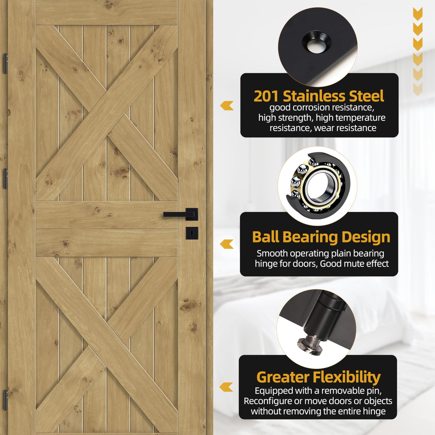 3 Pack 4 inch X 4 inch Heavy Duty Black Door Hinge, Interior & Exterior Door Hinges with Square Corner Ball Bearing, 0.11" Thickness Stainless Steel, with 24 Screws (Matte Black Hinge)