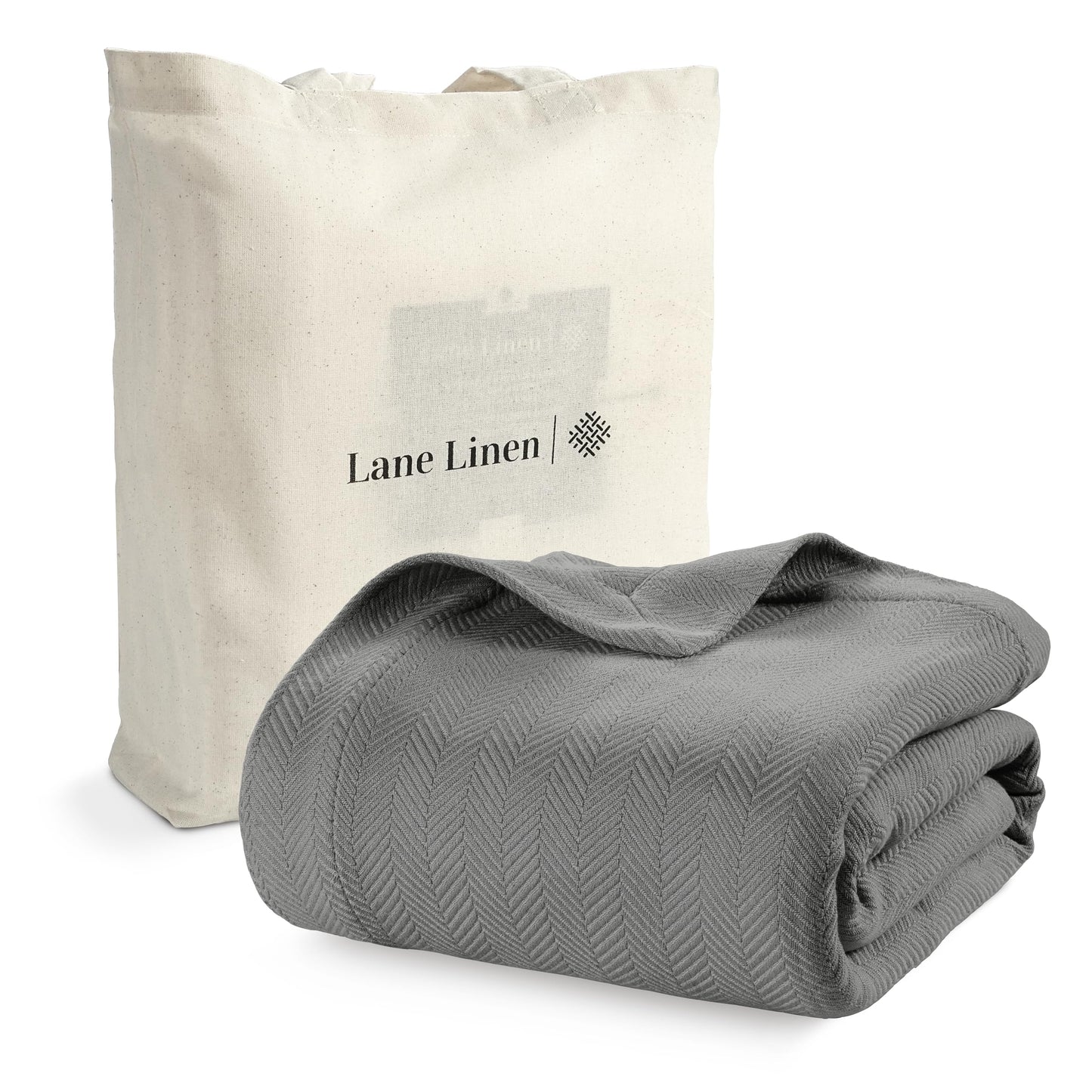 Lane Linen Bed Blankets Queen Size – 100% Cotton Blanket for Couch & Bed, Classic Woven Texture, Soft & Breathable Summer Blanket, Lightweight & Cozy Throw, 90"x90" – Navy