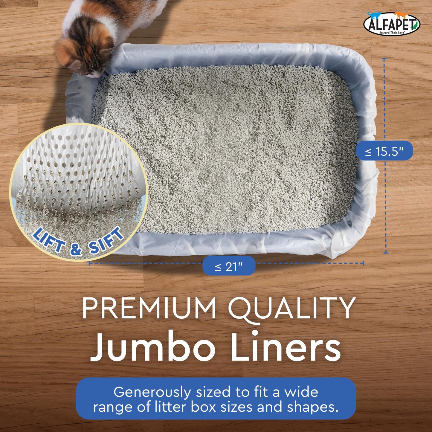 Alfapet Kitty Cat Sta-Put Elastic Sifting Litter Box Liners Jumbo Size 5 Count (3-Pack/Boxes)