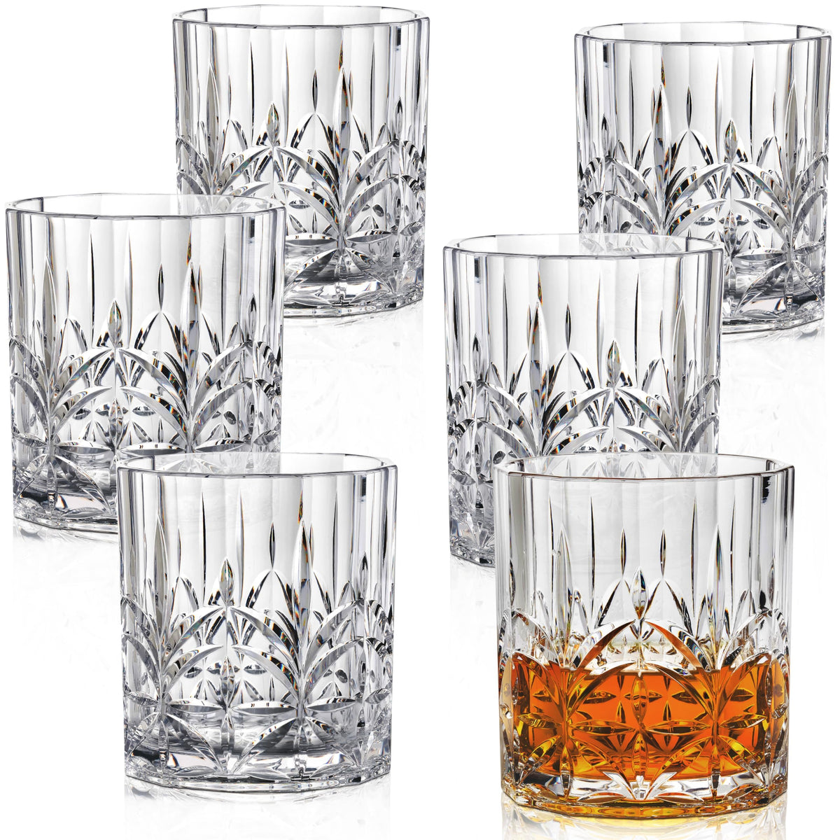Bravario Plastic Drinking Glasses Set of 6, Unbreakable Whiskey Glass Cups Set, BPA-Free Tritan Glassware, Shatterproof Plastic Glasses, Water Glass, Dishwasher-Safe, 13 oz Highball Tumblers