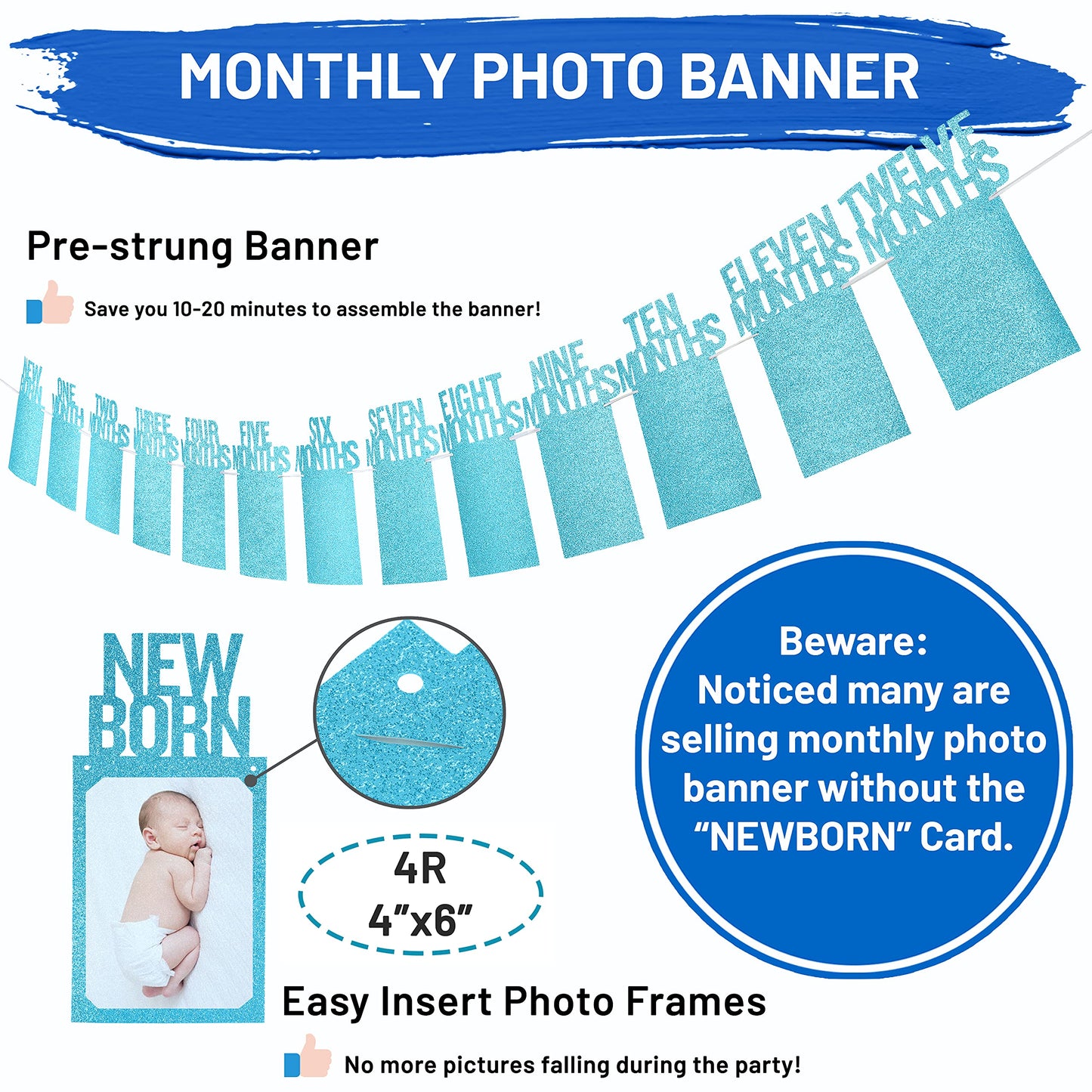 PartyHooman Boy 1st Birthday Decors: Package With Photo Banner, Backdrop, Crown, High Chair Banner & Supplies
