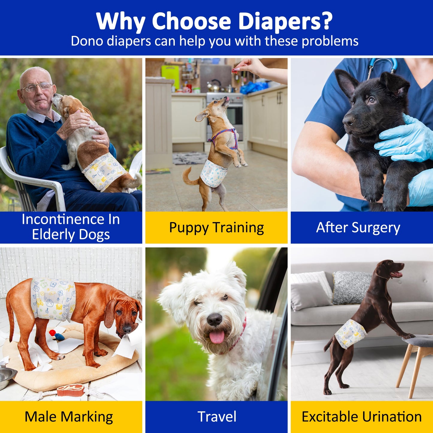 Dono Disposable Male Dog Diapers Dog Wraps Super Absorbent Soft Pet Diapers, Including Four Sizes, Extra Small, Small, Medium, Large, Diapers Wetness Indicator-48pcs (L-48 Count)