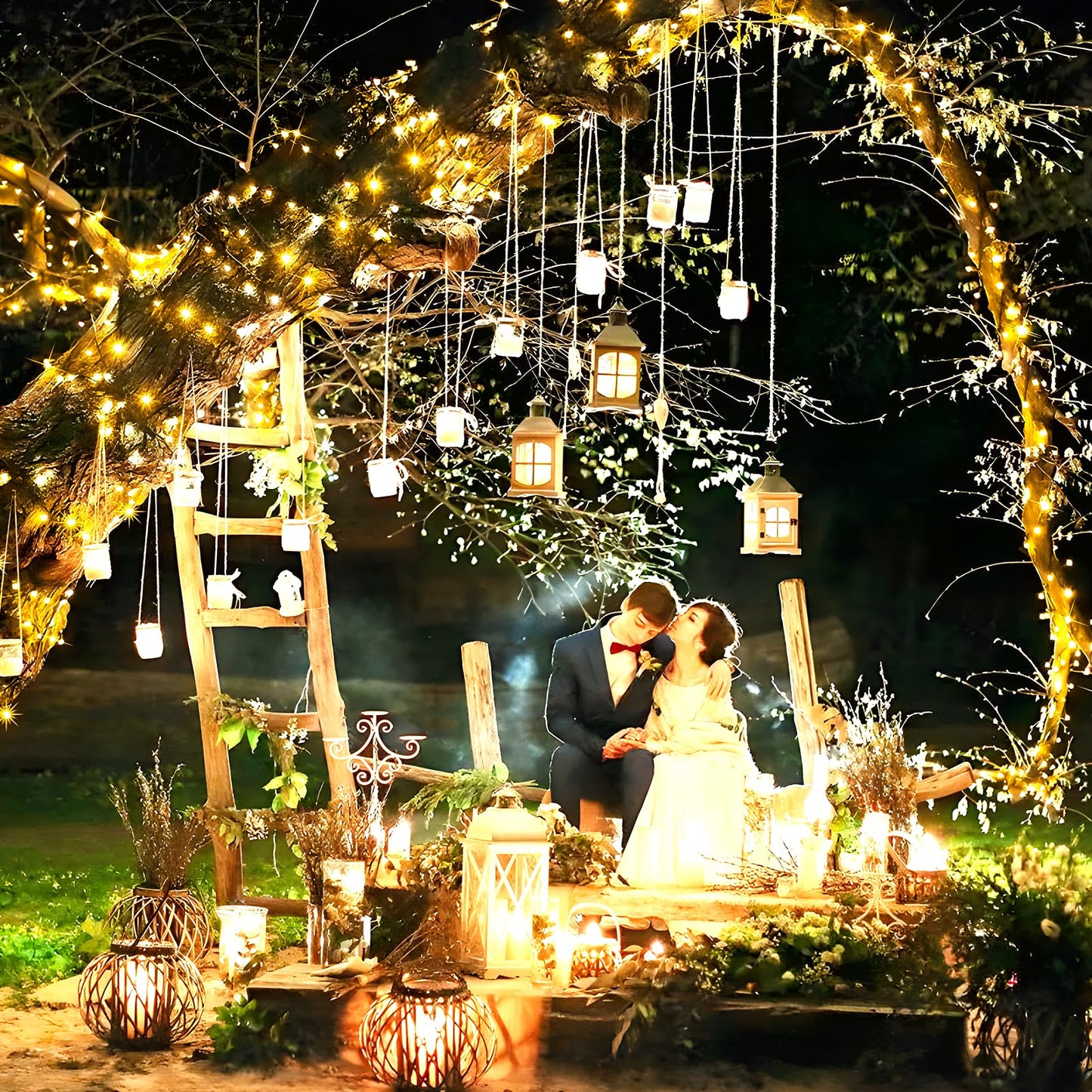 KNONEW Fairy Lights Plug in, 203FT 600 LED String Lights Indoor Outdoor Waterproof 8 Modes Memory Times Twinkle Lights for Wedding Bedroom Walls Garden Trees Decoration(Warm White)
