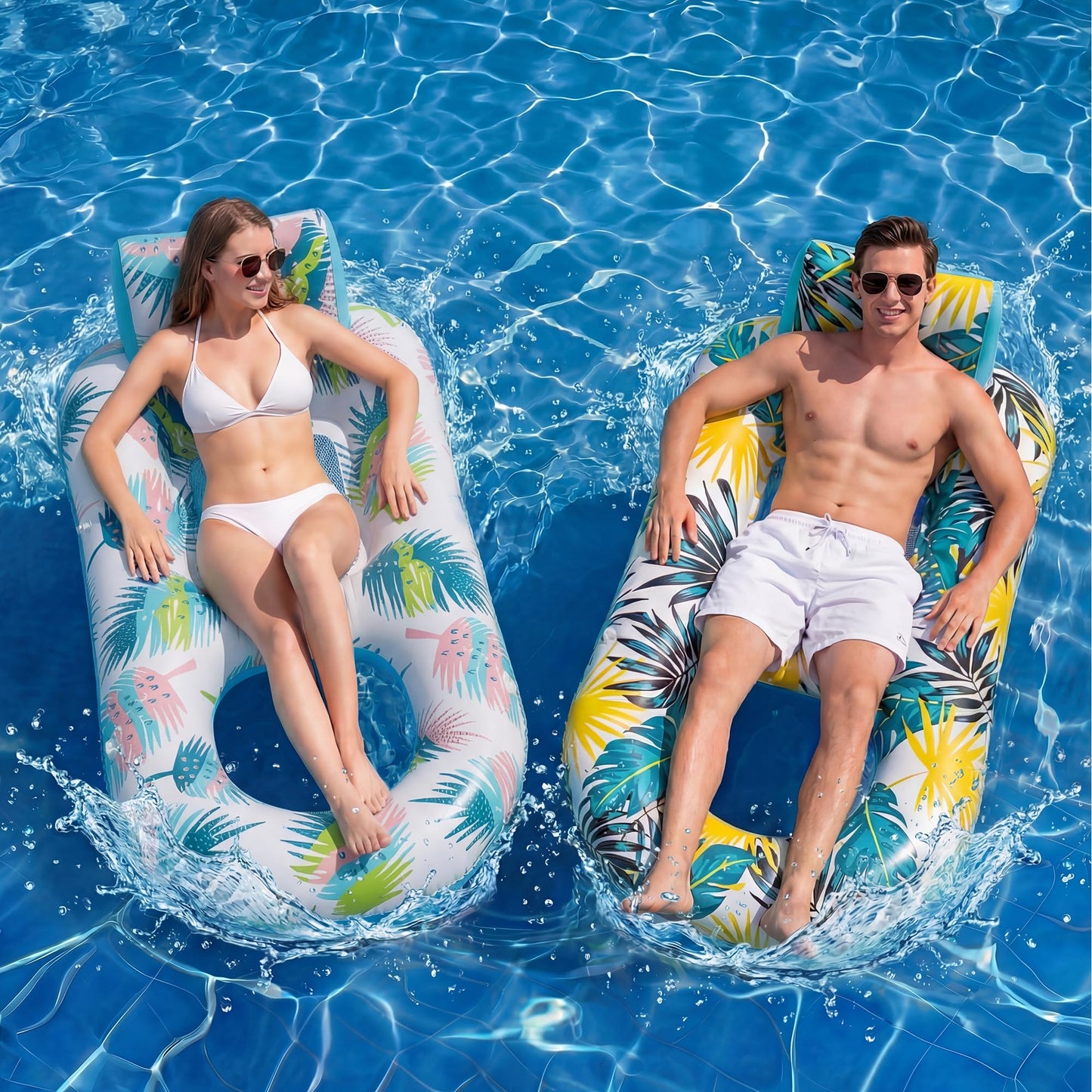 cngg v Pool Floaties for Adults,Inflatable Float Heavy Duty, Backrest & Footrest Pool Float Pool Rafts for Adults Beach Lake Party 2 Pack