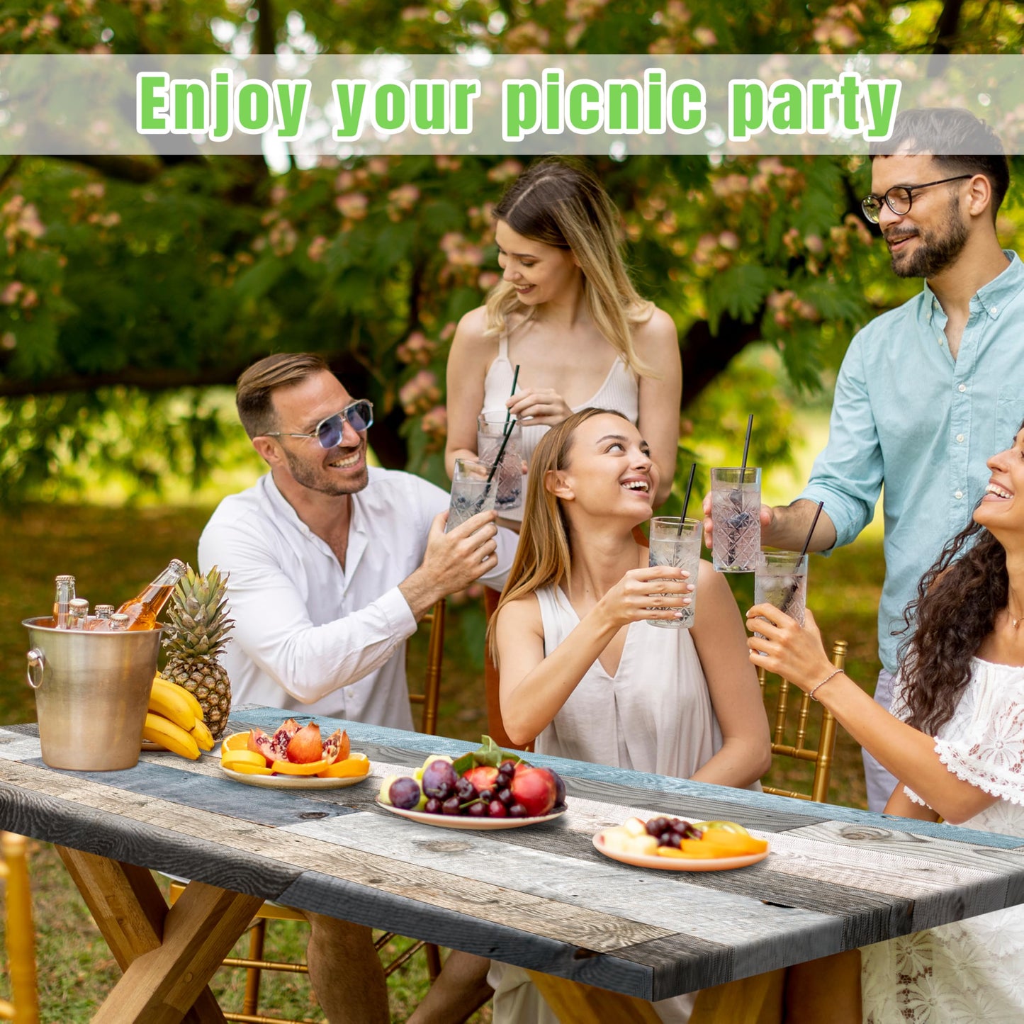 Picnic Table Cover with Bench Covers Farmhouse Outdoor Picnic Table Covers with Elastic Waterproof Tablecloths for Rectangle Picnic Tables for Camping Party Travel