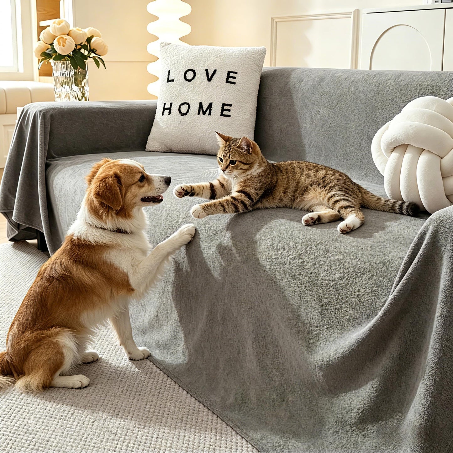 MYSKY HOME Couch Covers Sofa 2 Seat, Non-Slip Soft Sofa Slipcover Furniture Protector, Washable Futon Covers, Towel Blanket Pet Friendly for Dogs, 71" x 118", Grey