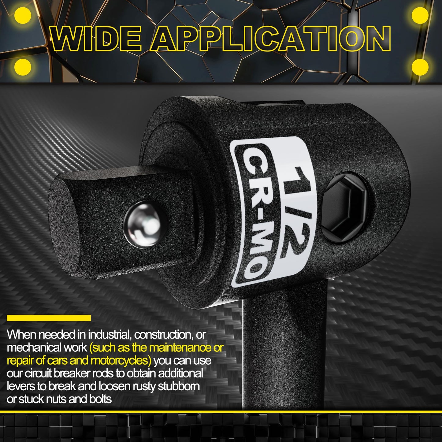 Aiourx 1/2" Drive 25-Inch Breaker Bar, Heavy Duty Extension Breaker Bar with 250° Rotating Head, Laser Etched Marking, Auto and Industrial Use, Conquer Stubborn Fasteners and Nuts