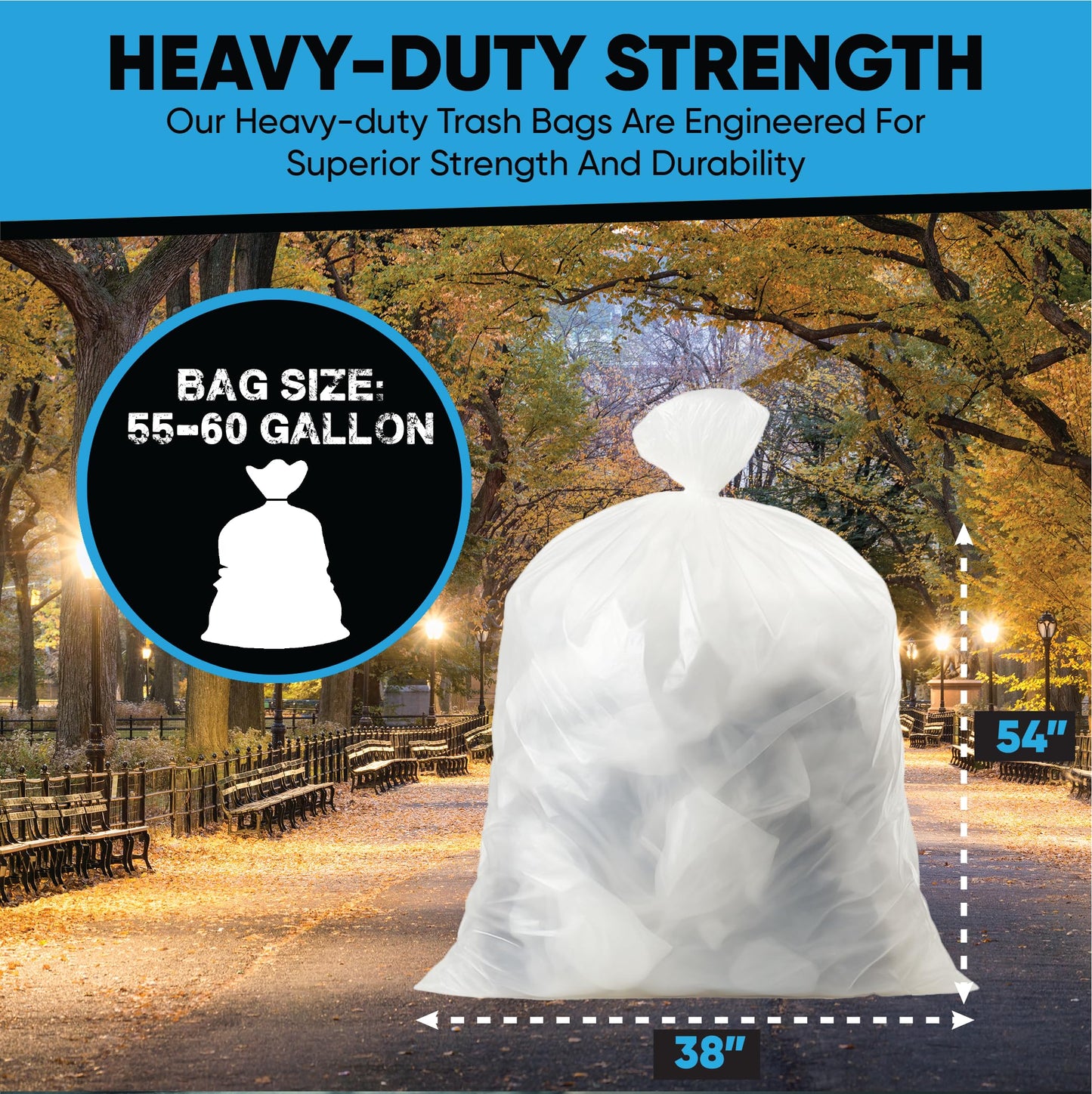 Clear Trash Bags, 55-60 Gallon, 50 Count