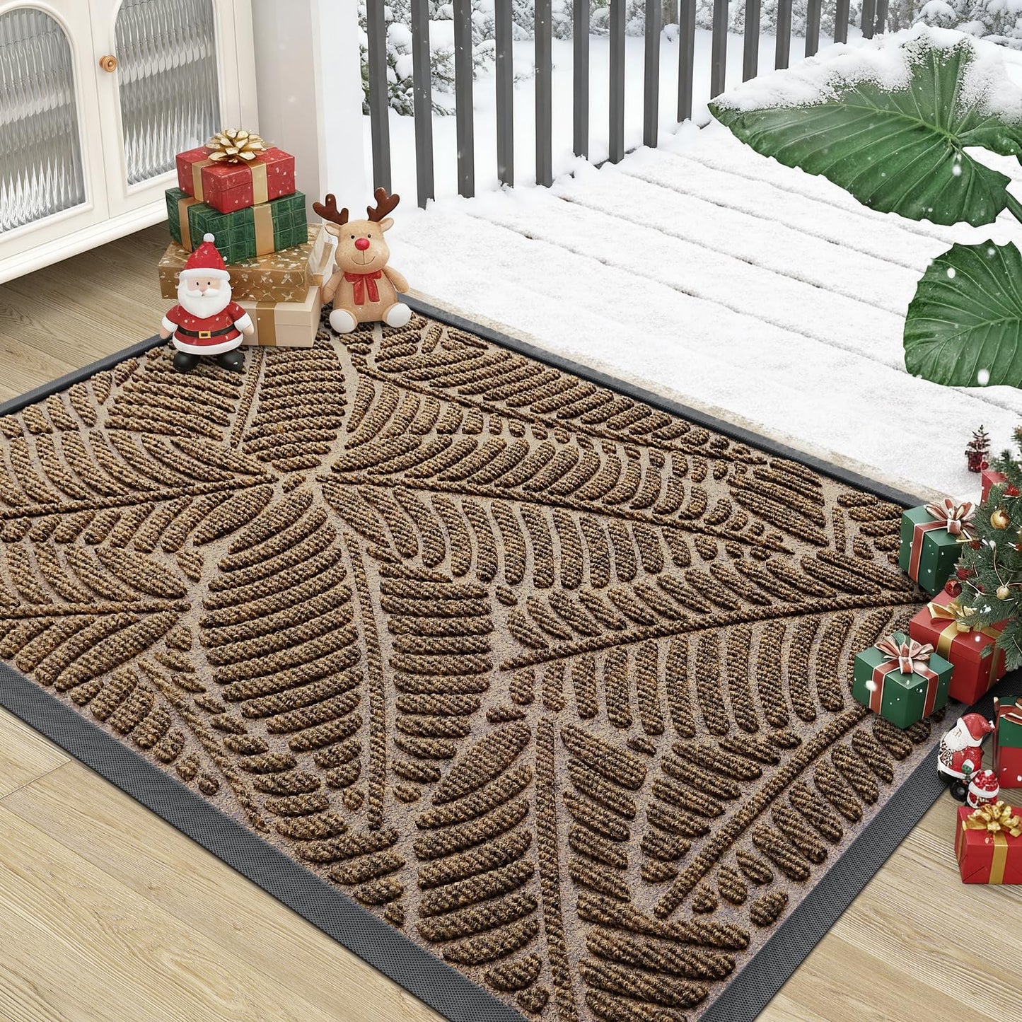 Grandaily Front Door Mat Indoor Outdoor Waterproof Doormat, Non Slip Natural Rubber Welcome Mat, Heavy Duty Durable Super Absorbent Entryway Rugs, 36"x24", Brown