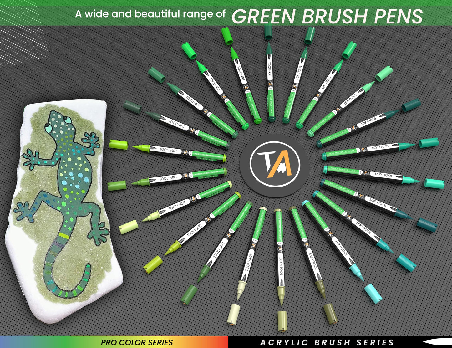 22 Flexible Brush Tip Green Tones Acrylic Paint Pens Markers Set 1-7mm Line for Rock Painting, Brush Lettering, Glass, Mugs, Wood, Metal, Canvas, Fabric, Plastic. Non Toxic Waterbased Quick Drying