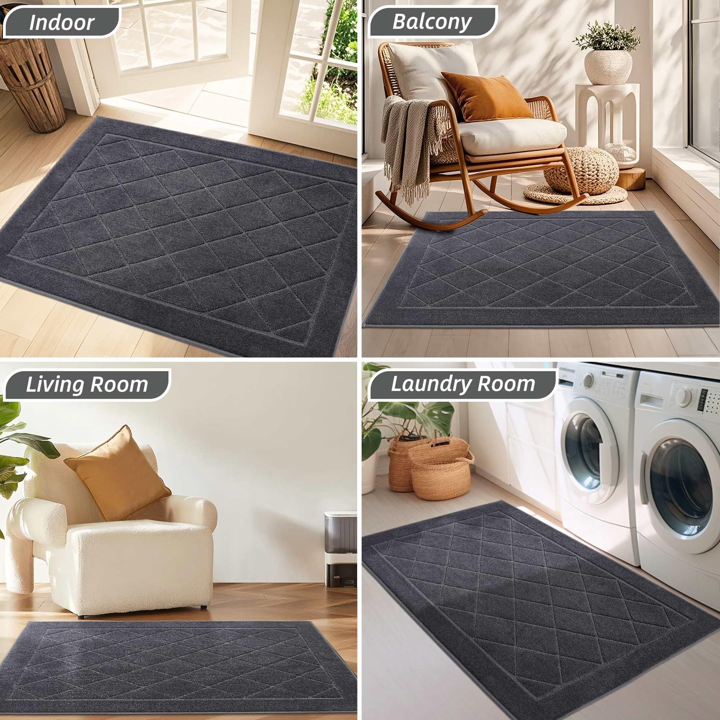 BEQHAUSE Dirt Trapper Door Mat 32" x 48", Non-Slip Doormat Washable Entryway Mat Dog Door Mat, Stain Resistant and Absorbent Welcome Mat for Front Back Door, Muddy Wet Shoes & Paws, Dark Grey