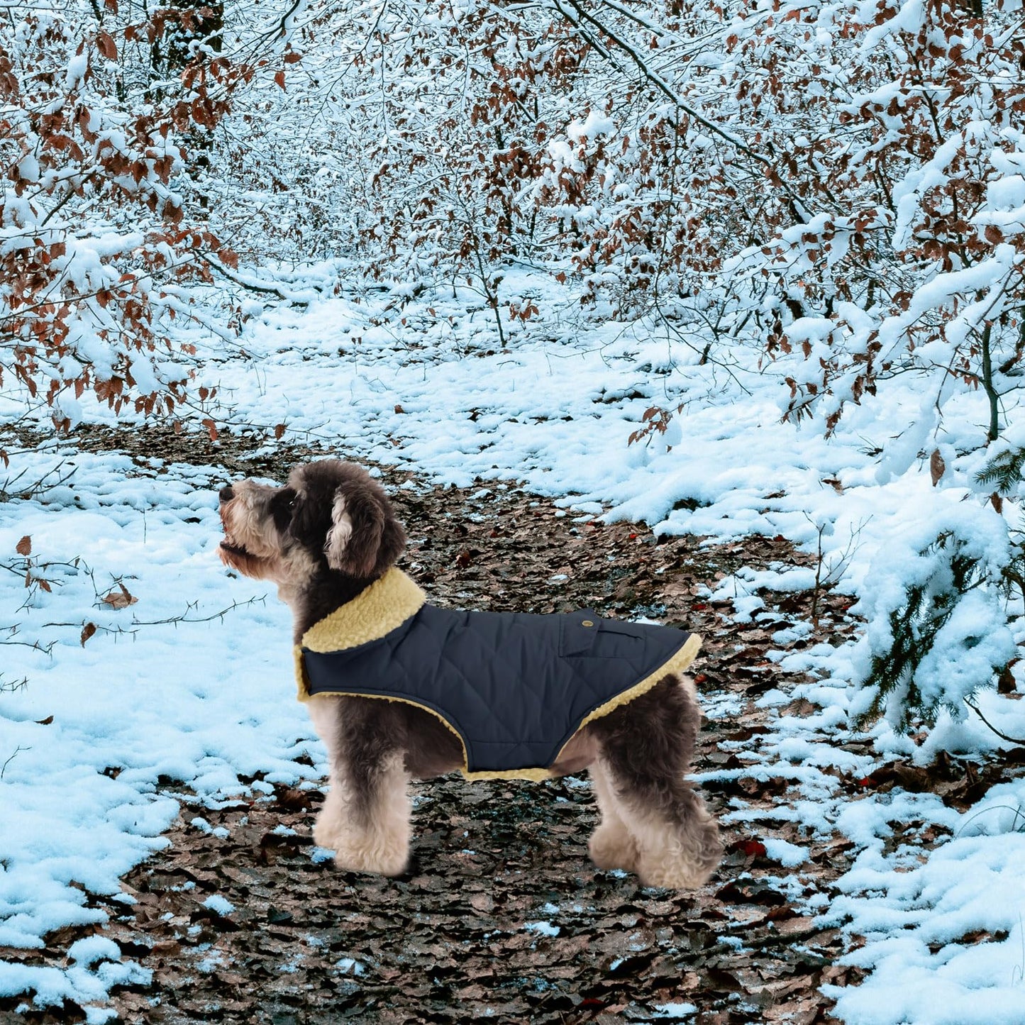 Queenmore Warm Dog Coat, Cold Weather Puffer Dog Jacket with Ultra Thick Plush Lining, Storage Pockets (Green, Large)
