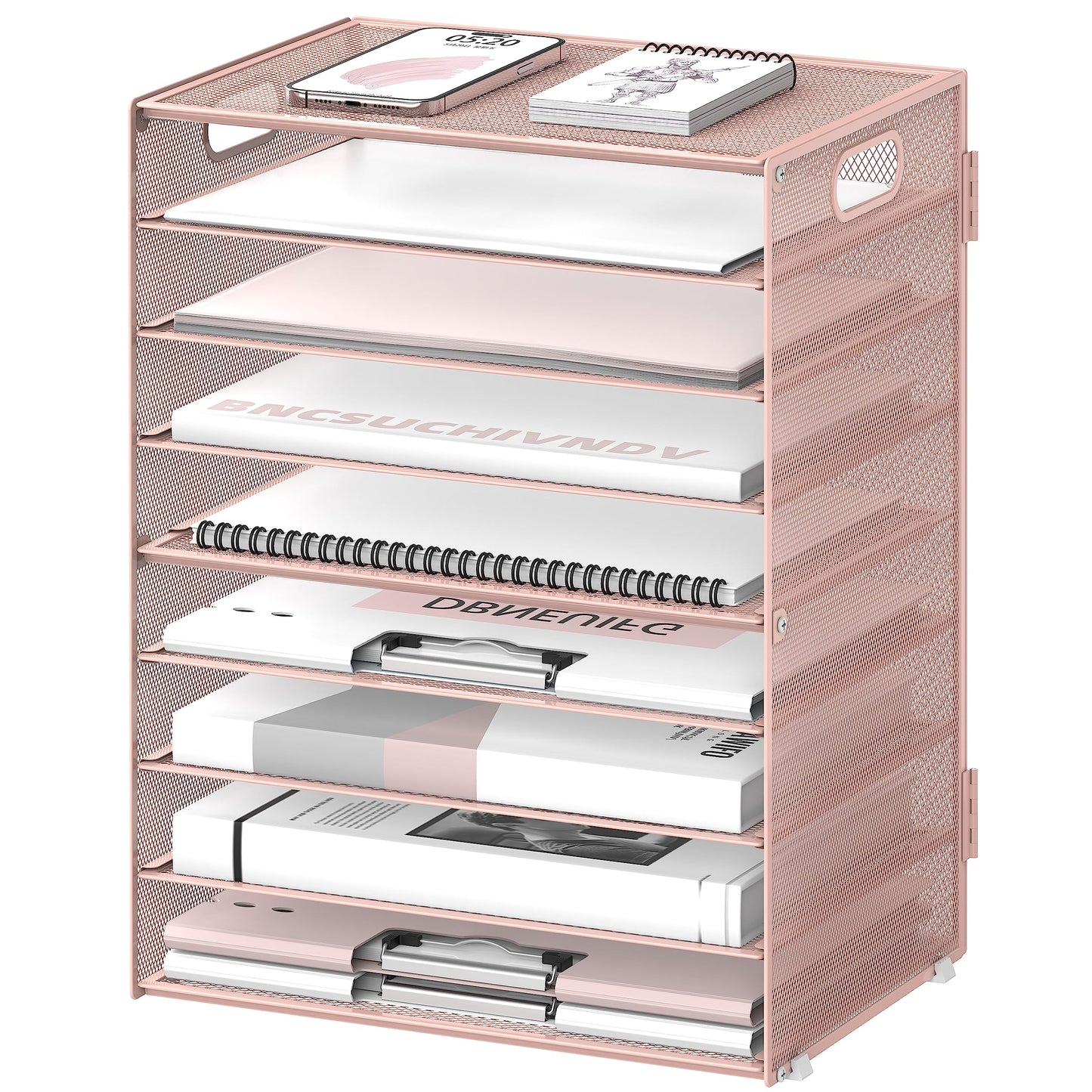 DALTACK 9-Tier Paper Letter Tray Desk Organizer with Handles, Mesh File Holder Organization, Paper Sorter Desk Organizer for Office Home School,Pink