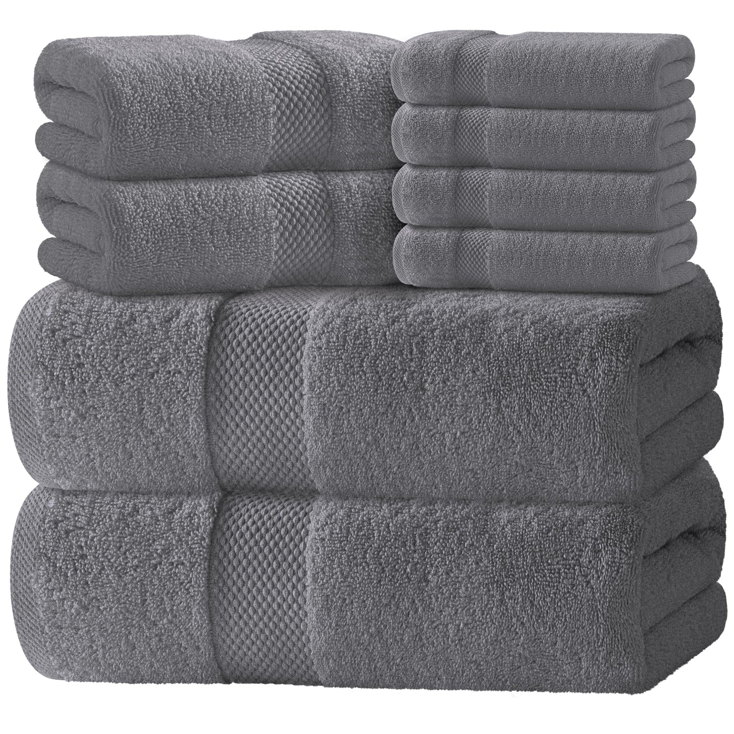 White Classic Luxury Dark Gray Bath Towel Set - Combed Cotton Hotel Quality Absorbent 8 Piece Towels | 2 Bath Towels 700GSM | 2 Hand Towels | 4 Washcloths [Worth $72.95] 8 Pack | Dark Gray