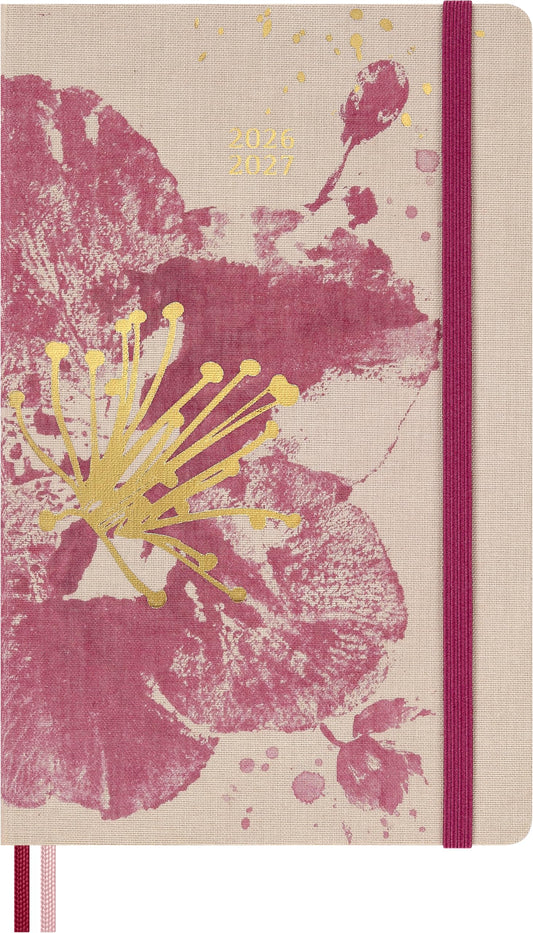 Moleskine Limited Edition Sakura 18 Month 2026-2027 Weekly Planner, Hard Cover, Large (5" x 8.25"), Pink with Gold Accents, 208 pages
