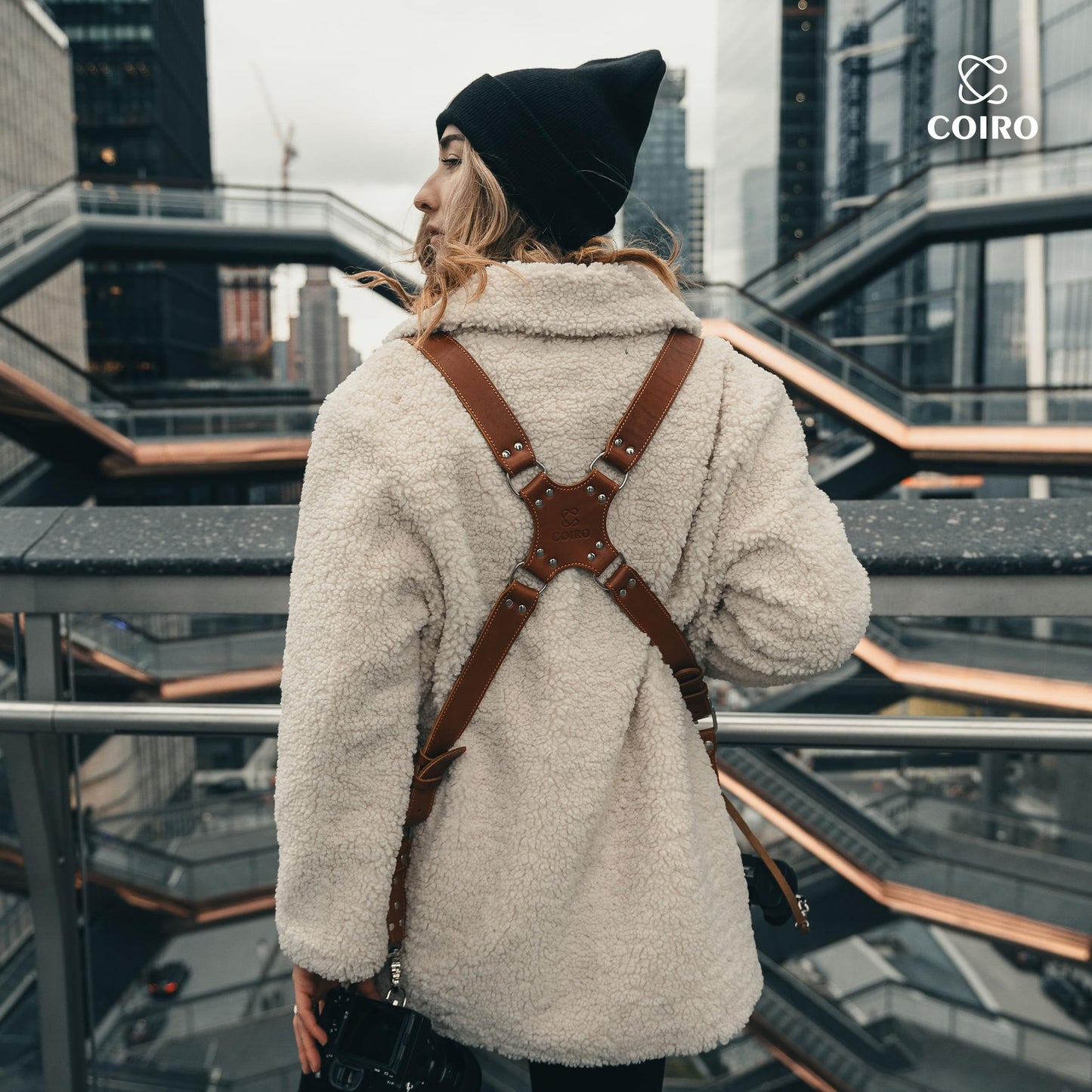 C Coiro Camera Harness for 2 Cameras – Dual Shoulder Leather Camera Strap – Double Camera Harness for DSLR/SLR, Tan, adjustable