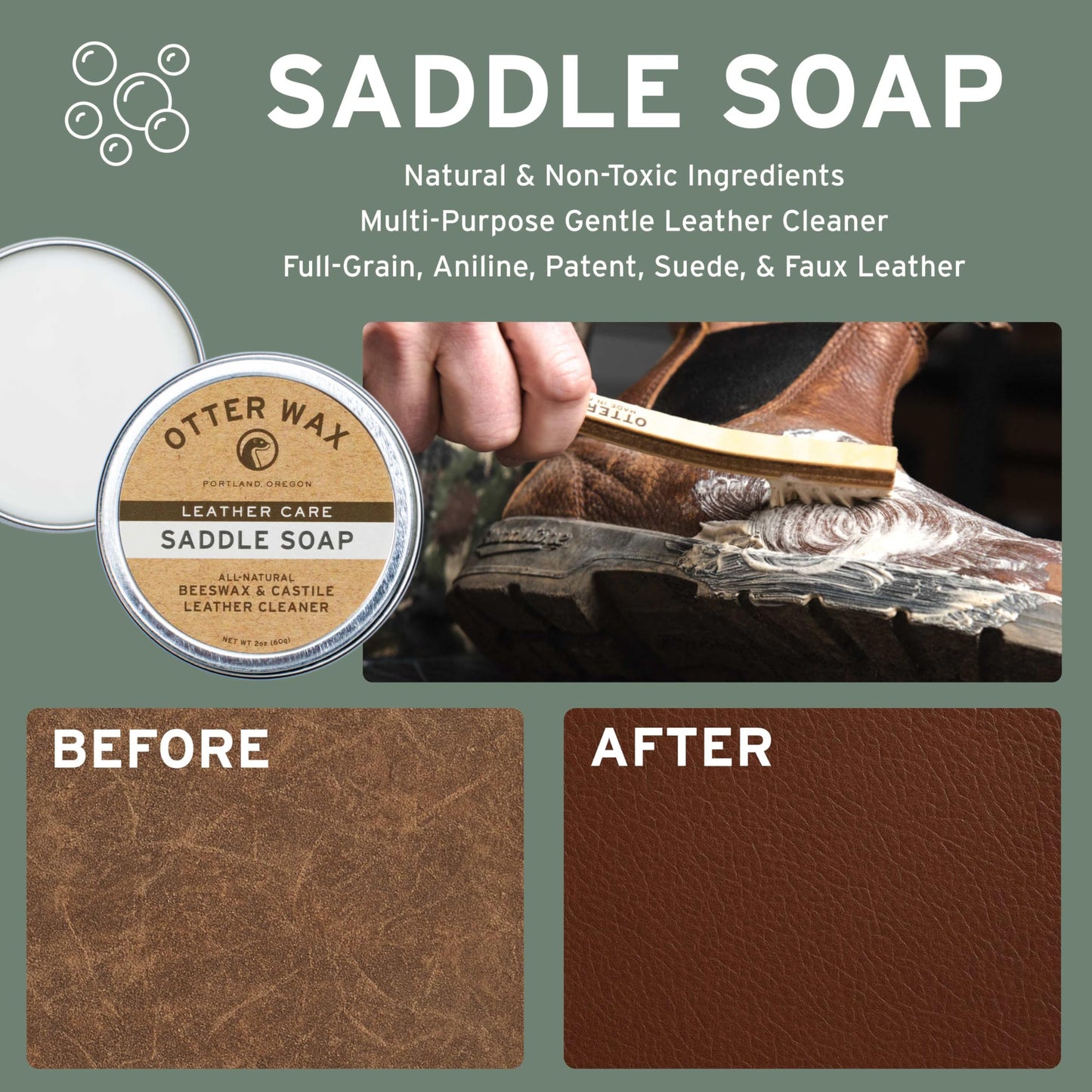 Otter Wax Leather Care Kit, Saddle Soap, Conditioning Salve, Boot Wax, Restoring Oil, Complete Shoe and Boot Care Set for Leather
