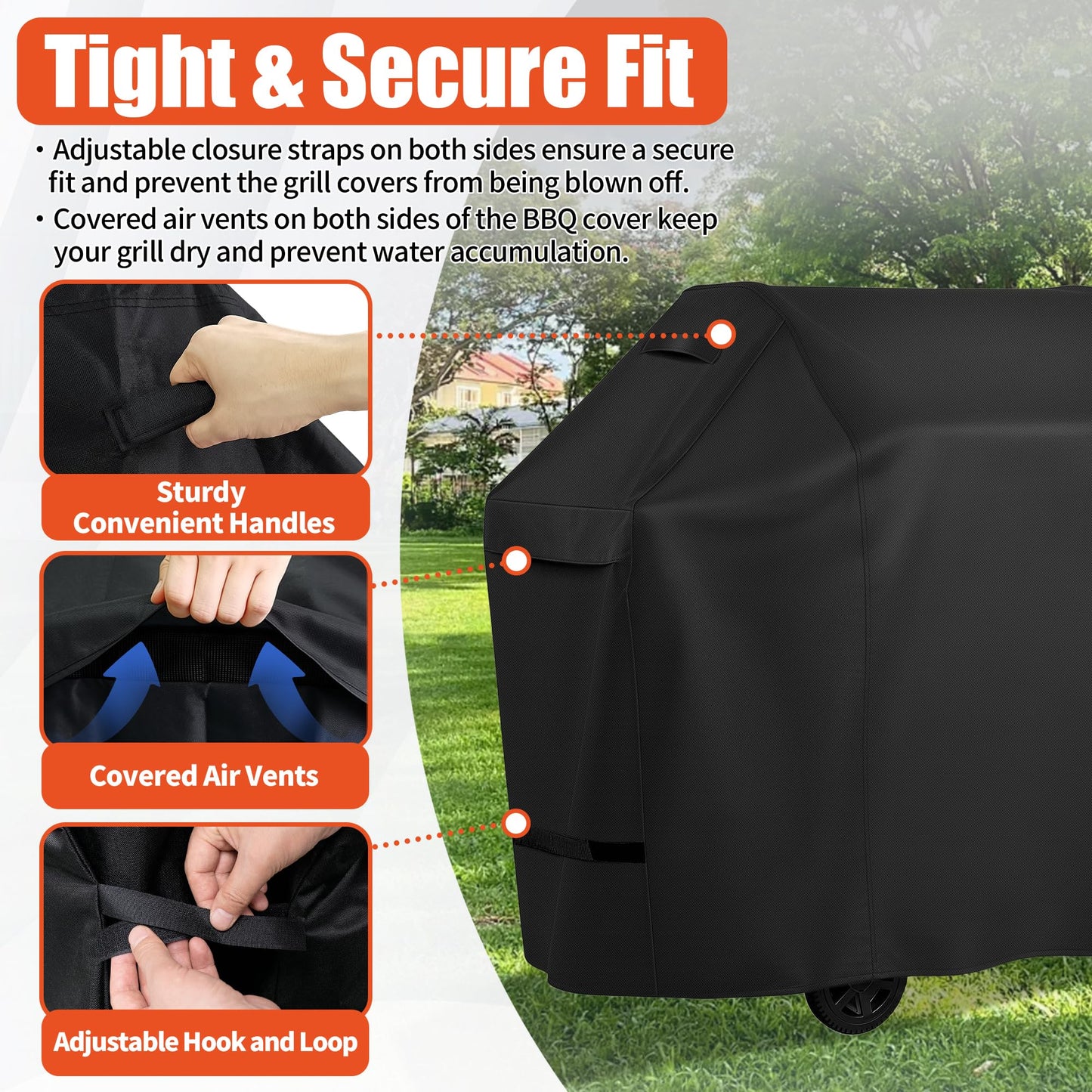 iCOVER Grill Cover 55in, 600D Heavy Duty with Mesh Air Vent, Waterproof Barbecue Gas Smoker Cover, UV and Fade Resistant, Fits Weber Char-Broil Nexgrill Brinkmann and More