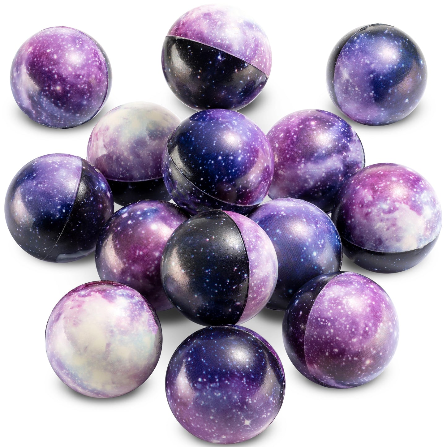 Galaxy Stress Balls for Kids - Pack of 50 Bulk - Squeeze Anxiety Fidget Sensory Balls for Children with Outer Space Theme, Great Toys for Party Favors and Birthday Party Supplies