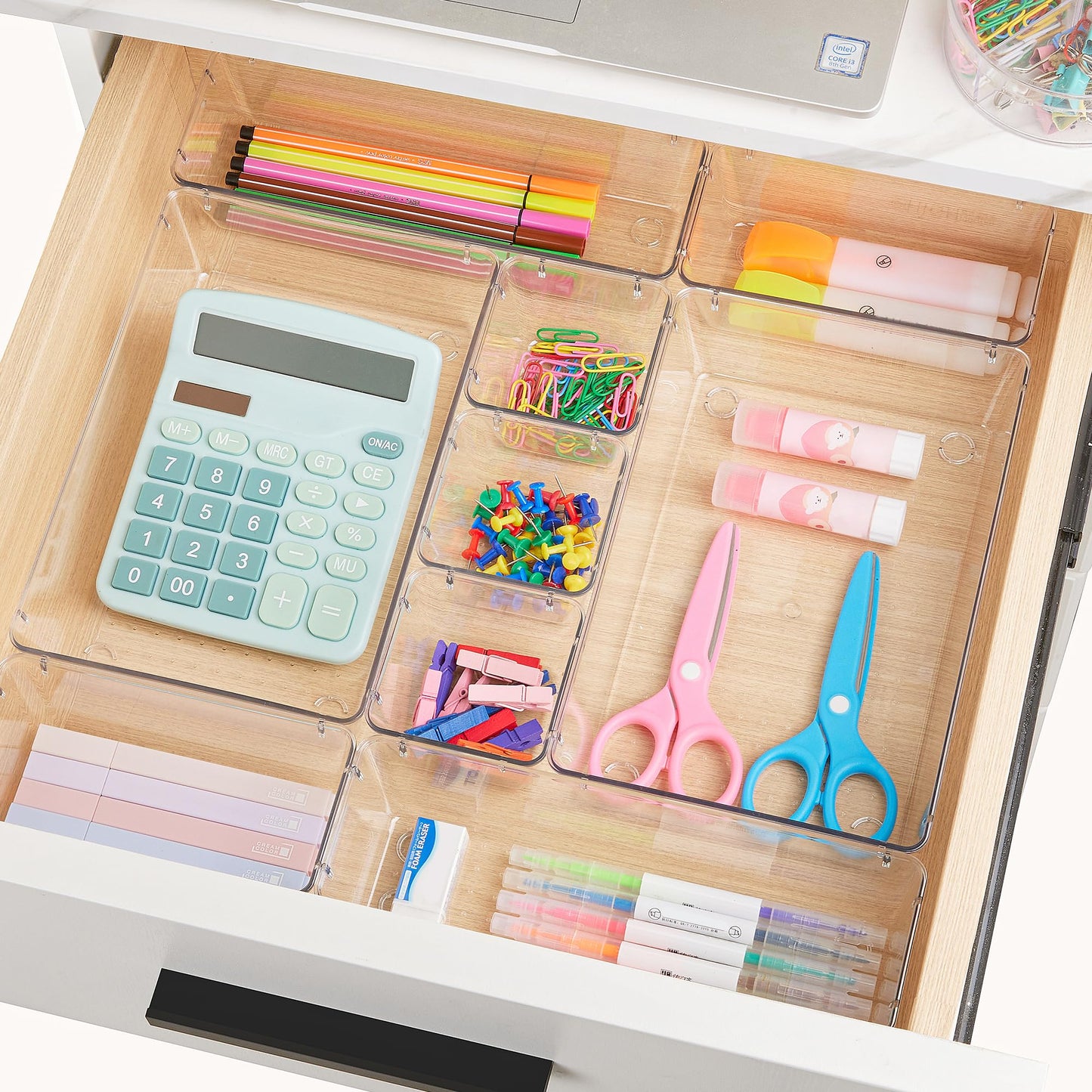 Vtopmart 37 PCS Plastic Clear Drawer Organizer, Acrylic Desk Drawer organizers, Organization and Storage for Makeup, Bathroom, Office, Cabinet, kitchen, Bedroom