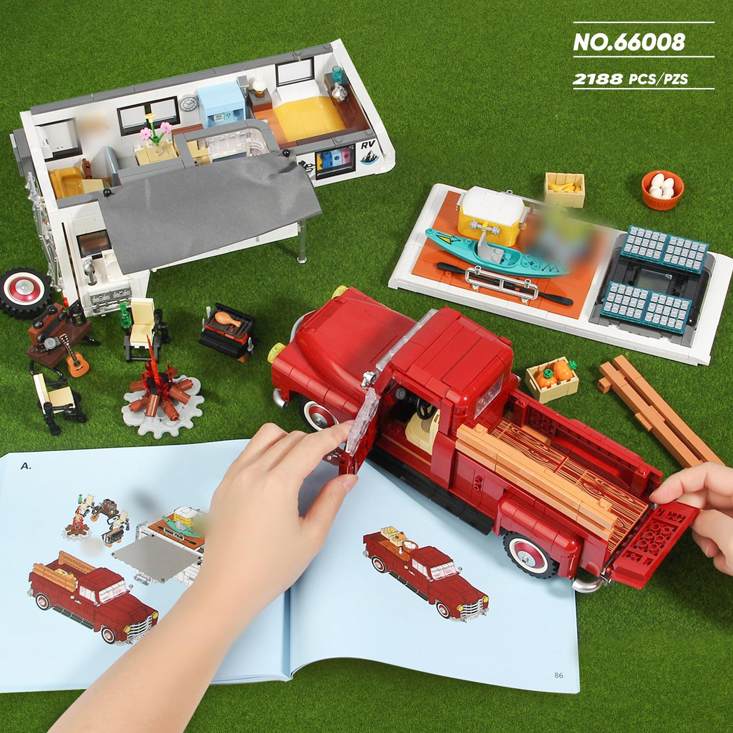 Car Building Block for Adult, 2-in-1 Camper Van Building and Farm Pickup Truck Building Set Toy for Boys Age 12+, Retro Rvs Building Block Kit Set, 2188pcs