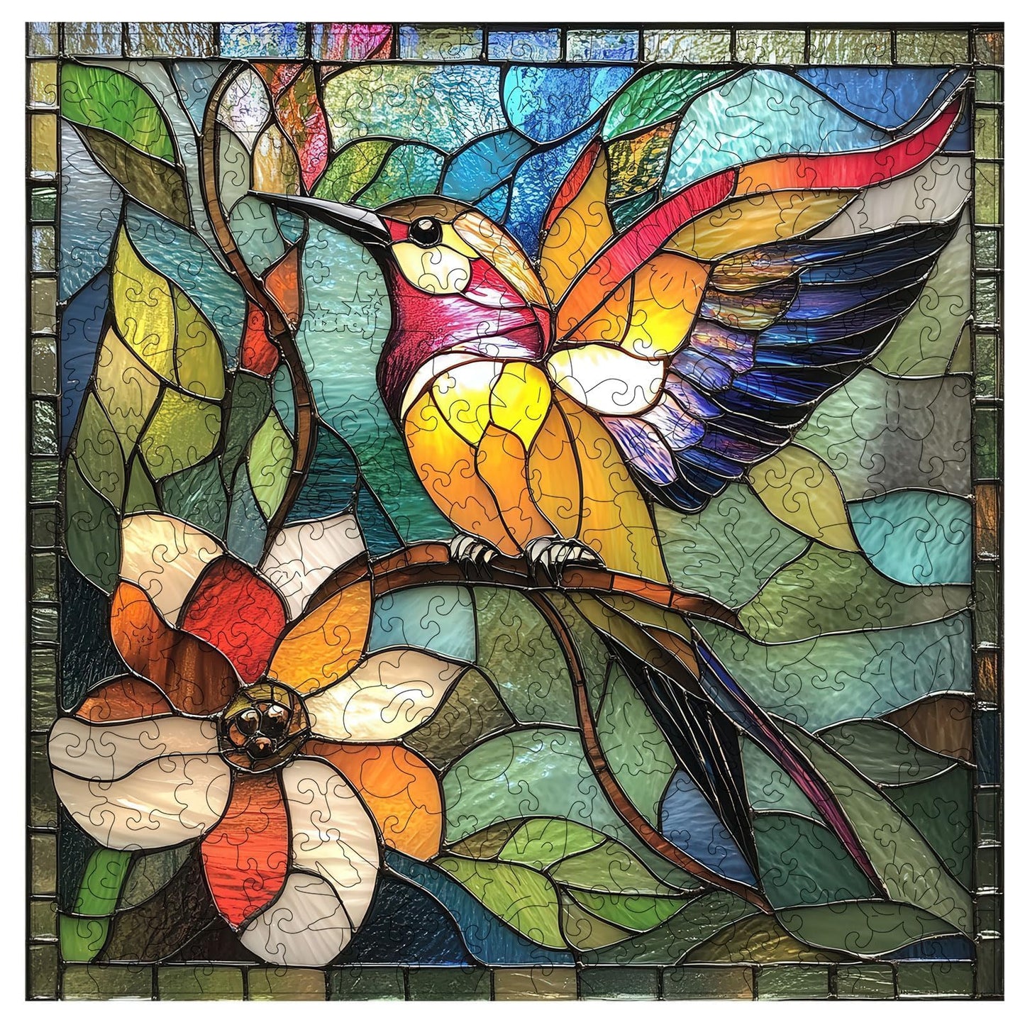 Qiuenisray Wooden Puzzle for Adults, 200 Pieces Hummingbird & Flower Jigsaw, Unique Shaped Pieces, Home Decor & Gift for Family and Bird Puzzle Lovers, 12.2 x 12.2 Inch