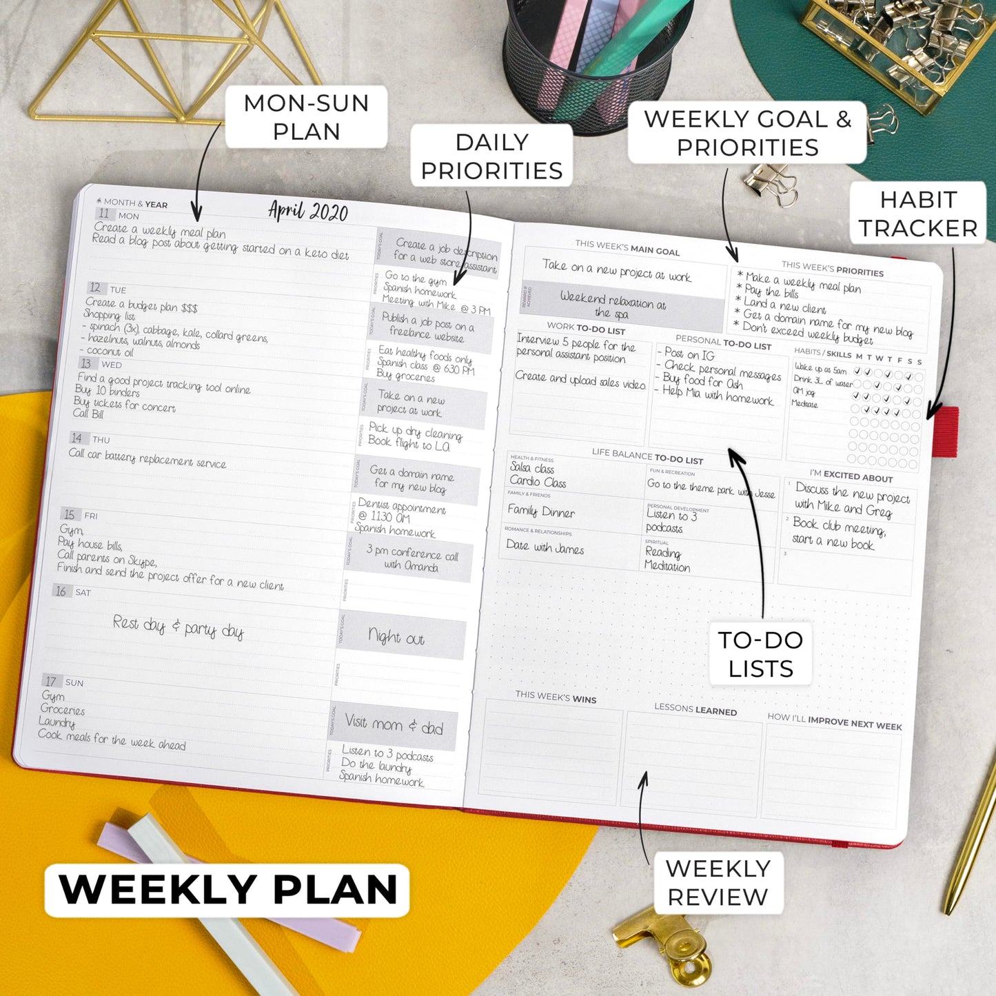 Clever Fox Planner Pro Premium Edition – Luxurious Weekly & Monthly Planner + Budget Planner Organizer for Productivity & Reaching Goals, Undated, A4 Hardcover + Keepsake Box – Wine Red