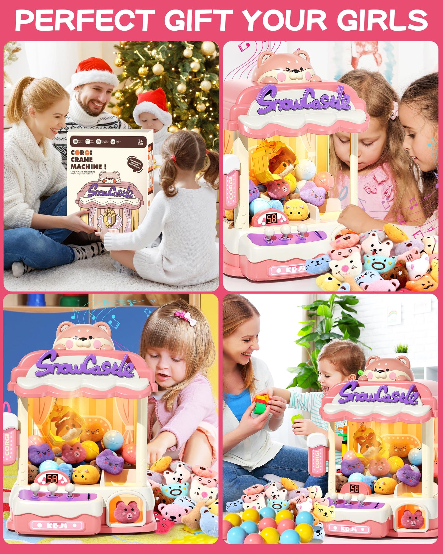 Claw Machine for Kids, Mini Vending Machine with Music, Prize Dispenser Toys for Girls and Boys, Electronic Claw Game Machine for Party Birthdays, Includes 45 Mini Toys (Medium)