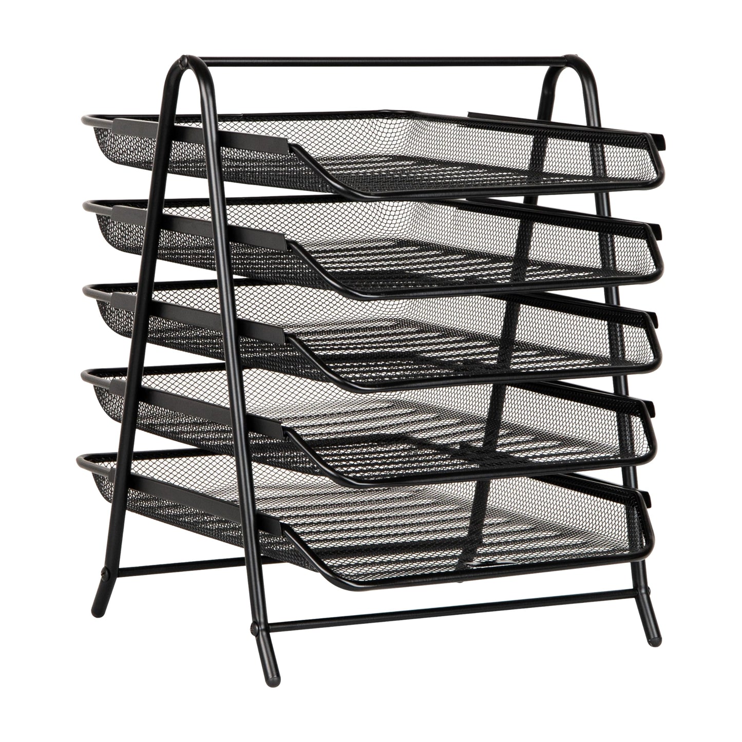Mind Reader 5-Tier Paper Tray Organizer, Vertical Desktop File Storage Rack, Office, Metal Mesh, Black
