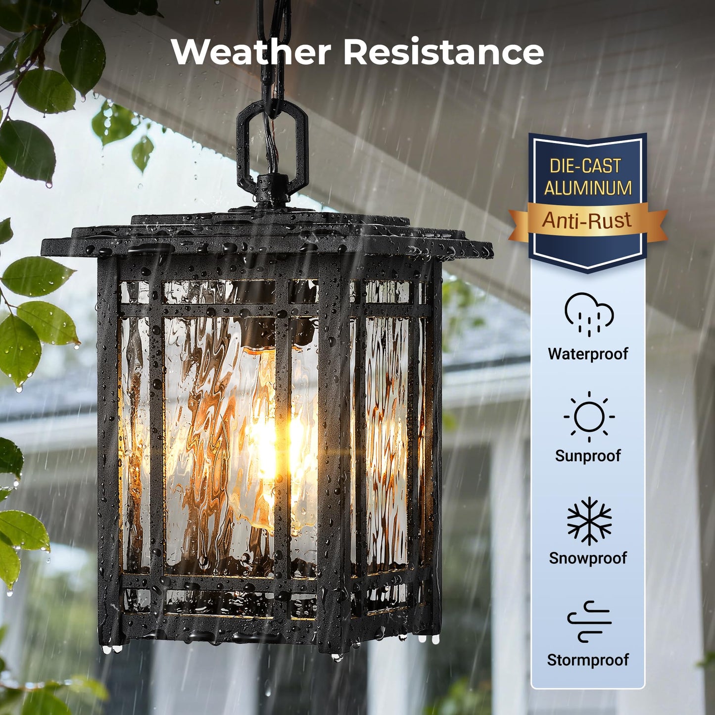 OPAXIS Large Outdoor Pendant Light, Black Hanging Light Fixture with Adjustable Chain, Anti-Rust 100% Aluminium Outdoor Chandelier for Porch, Waterproof Exterior Pendant Lantern for Gazebo, Front Door