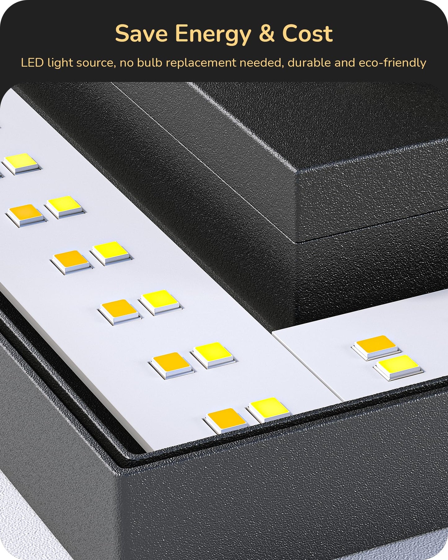EDISHINE LED Outdoor Wall Lights, Dimmable Exterior Lighting Fixtures, 3000K-5000K, IP65 Waterproof Modern Outside Wall Sconce, 360° Backlit Square Aluminum Mini Porch Light, Black, 2 Pack