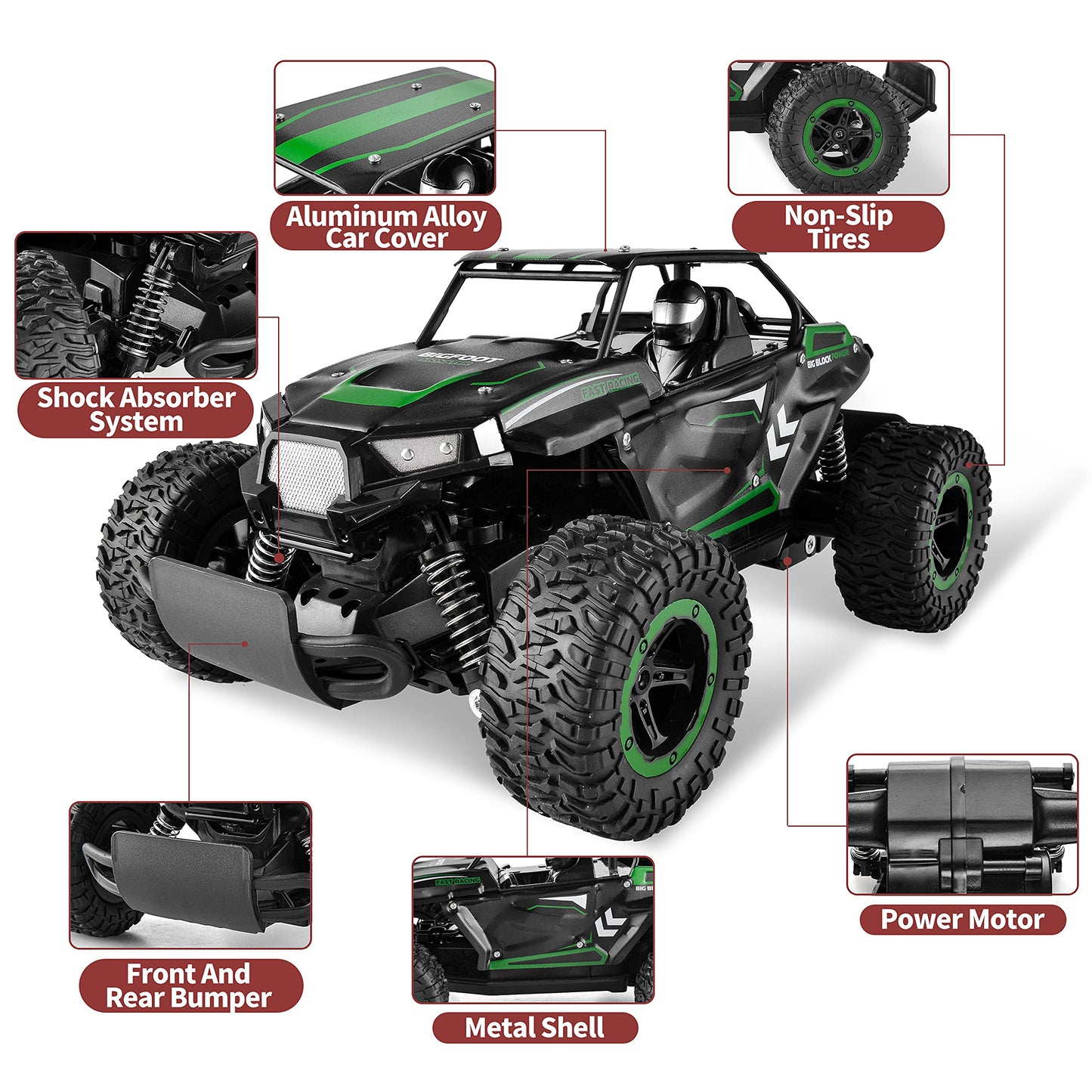 BEZGAR TB142 Remote Control Car - 1:14 Scale RC Cars, 20 Km/h 2WD All-Terrains Electric Off-Road Vehicle Truck Crawler Toy with Two Rechargeable Batteries for Boys Kids and Adults