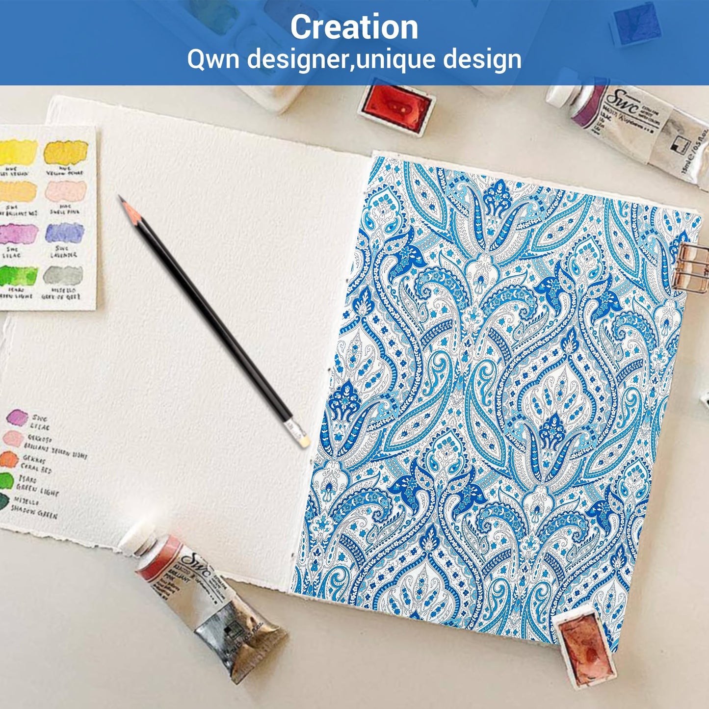 Blue Paisley Printed Bed Sheets Queen Size, Floral Sheet Set Queen, Brushed Microfiber Fitted Sheet with 15" Deep Pocket, Flower Sheet & Pillowcase Sets