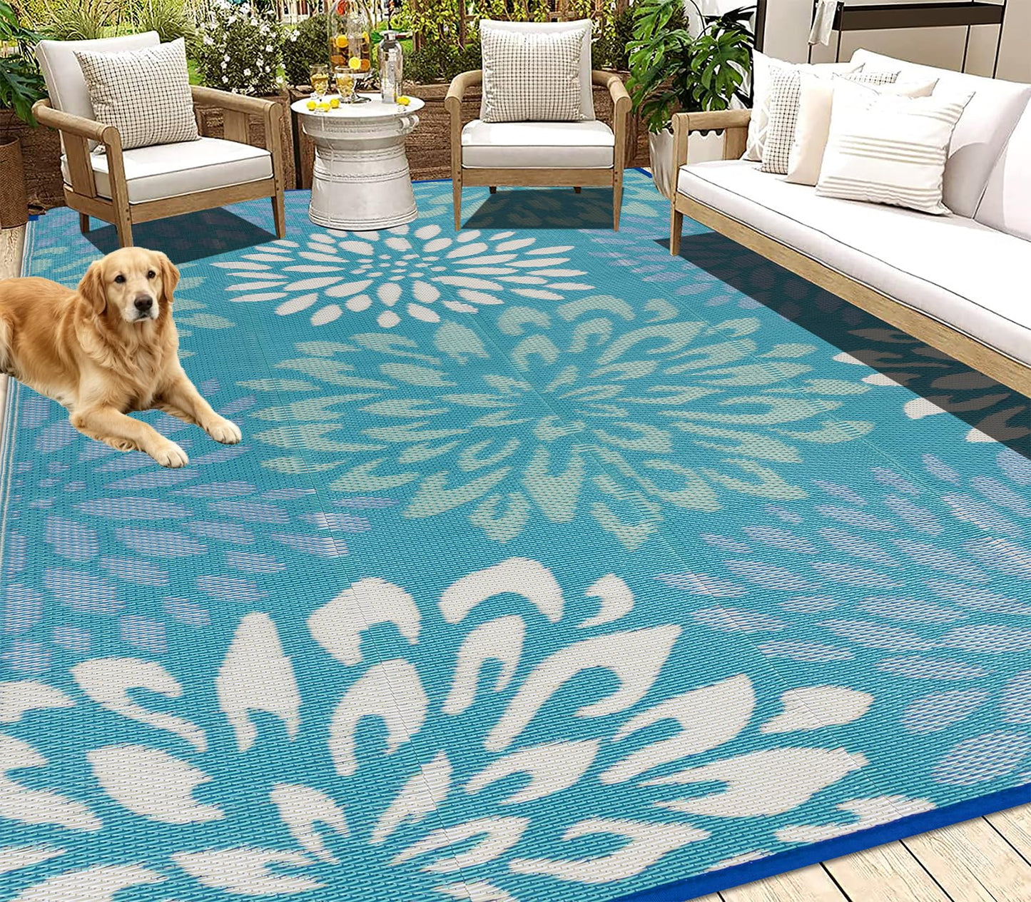 HEBE Outdoor Rug 8x10 ft Reversible Outdoor Area Rug Waterproof Patio Rug Mat Portable RV Camping Rug Modern Abstract Plastic Straw Carpet for Picnic Beach Balcony Pool Deck