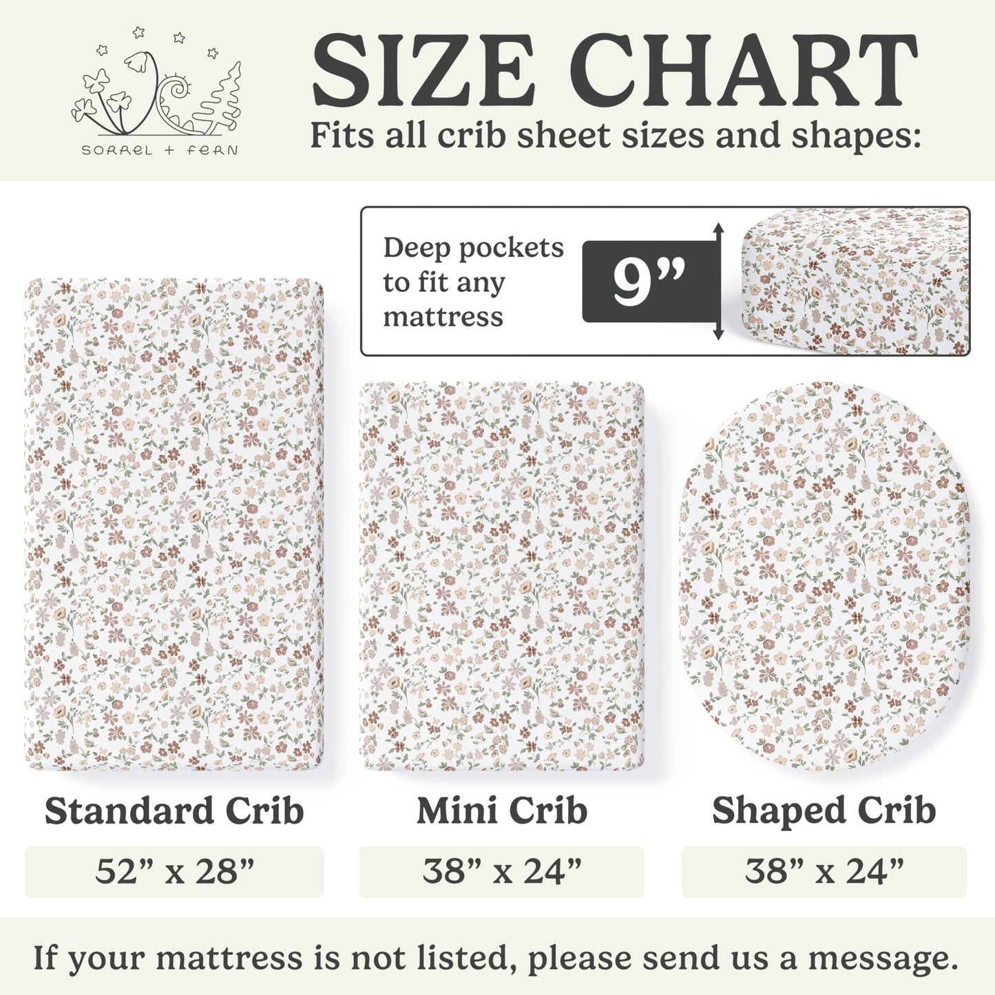 Crib Sheets Neutral - Fitted Baby Crib Sheets Bed for Girl Boy - 2 Pack Standard & Toddler Mattress - Buttery Soft Organic Cotton Blend (Fleurette)
