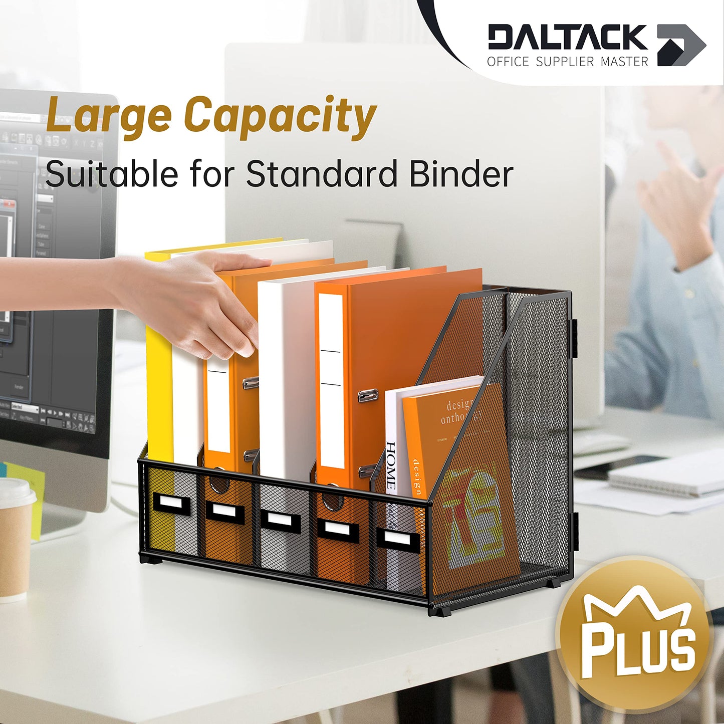 DALTACK Desk Organizers Magazine Binder Folder Holder with 5 Vertical Compartments File Organizer for Office Home School Organization, Metal Mesh, Black, 16.14"L x 9.84"W x 12.6"H