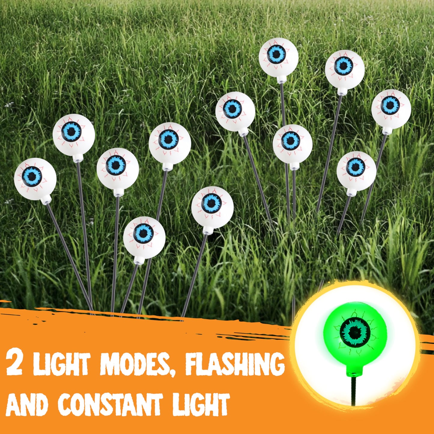 JOYIN Halloween Decorations Outdoor Solar Scary Eyeball Lights, 8 Pcs 48LEDs Green Pathway Yard Stakes, Waterproof Firefly Lights for Halloween Graveyard Yard Garden Patio Walkway Party