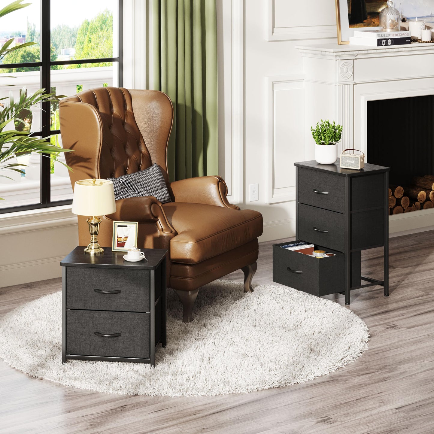 Vermess Nightstand, Small Dresser, Bedside Furniture, Night Stand End Table with 3 Storage Drawers for Bedroom, Black