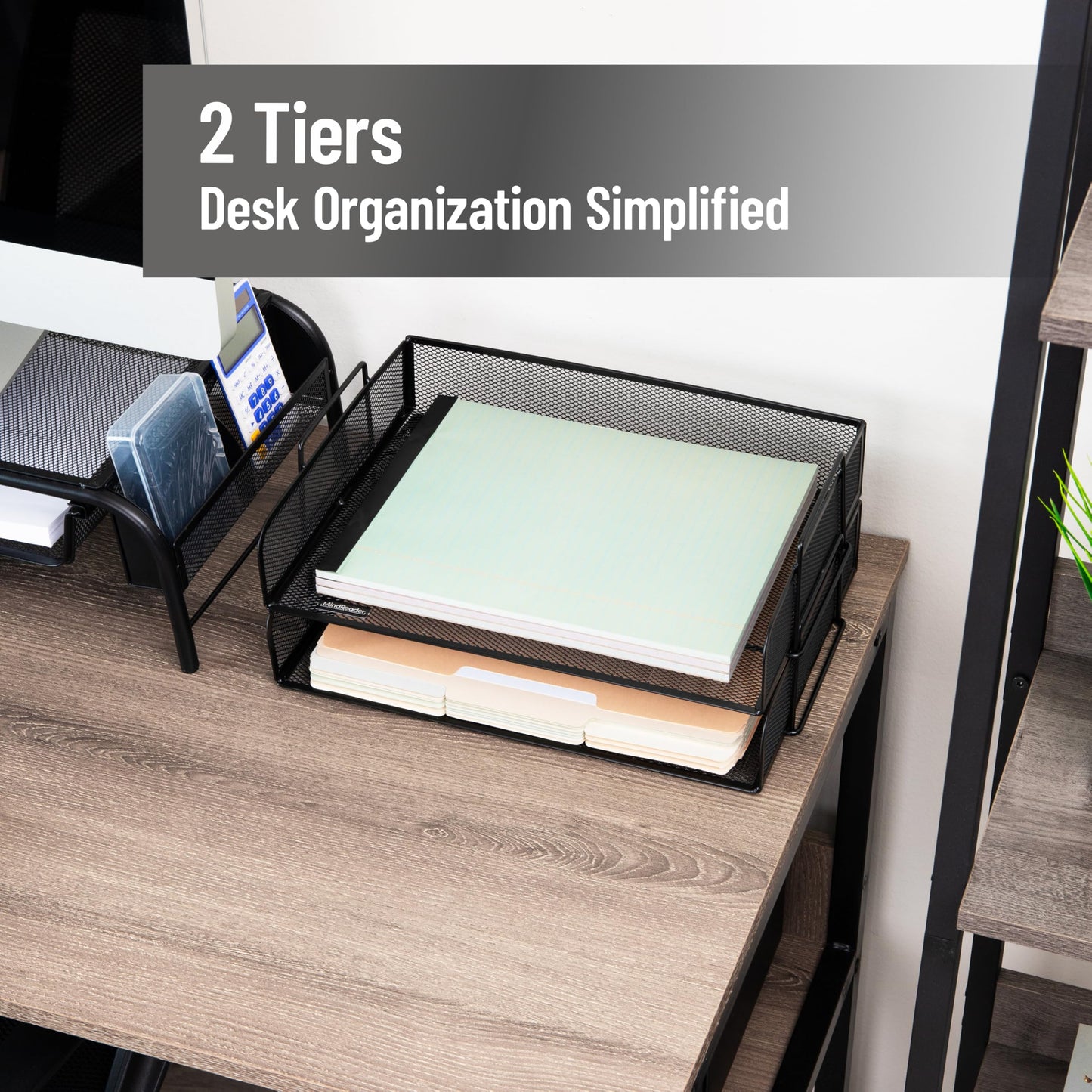 Mind Reader Stackable Paper Tray, Desktop Organizer, File Storage, Office, Metal Mesh, 13.25" L x 9.75" W x 6.25" H, 2 Pcs., Black
